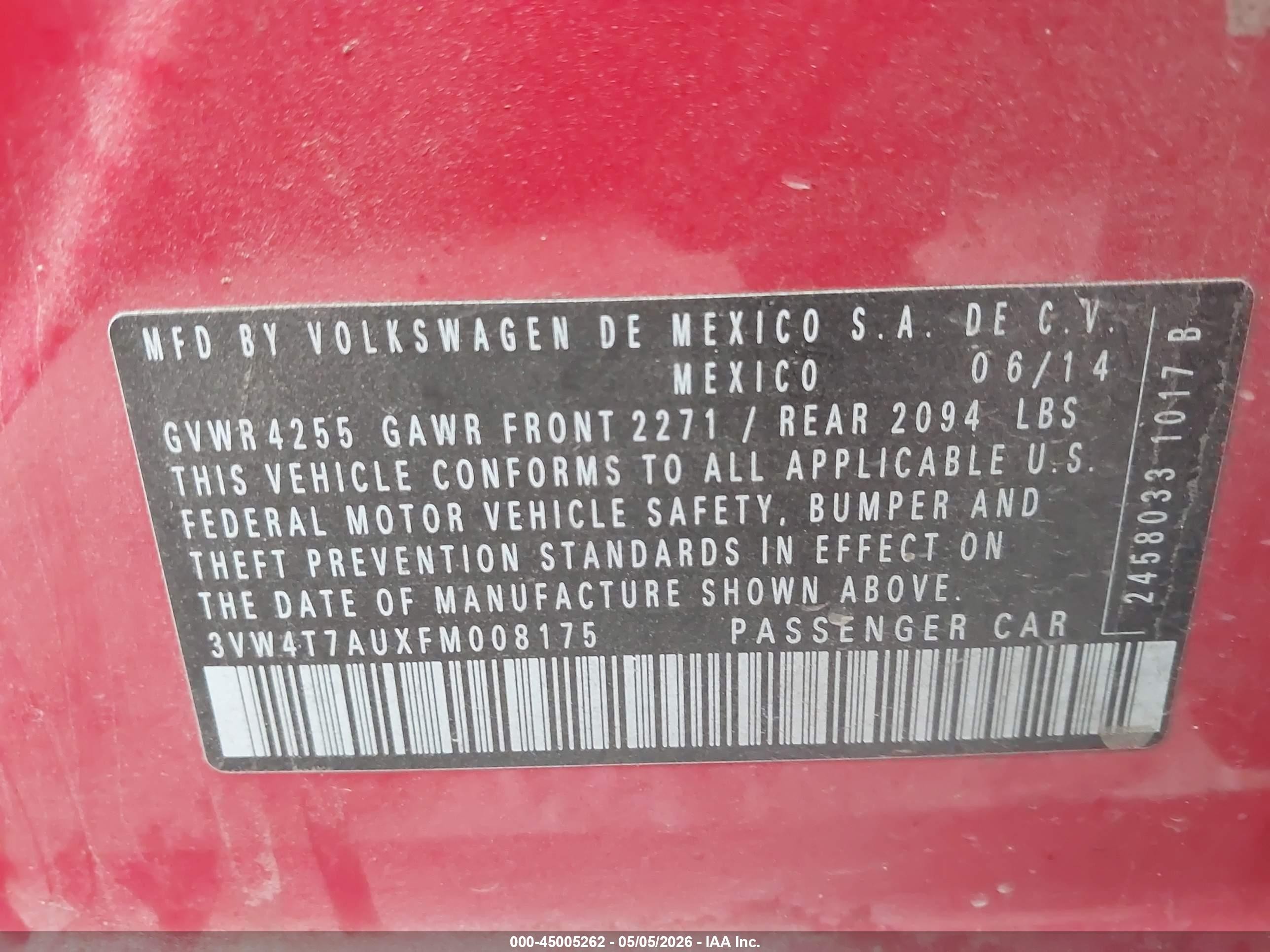 2015 Volkswagen Golf Gti 2.0t S 4-door Red vin: 3VW4T7AUXFM008175