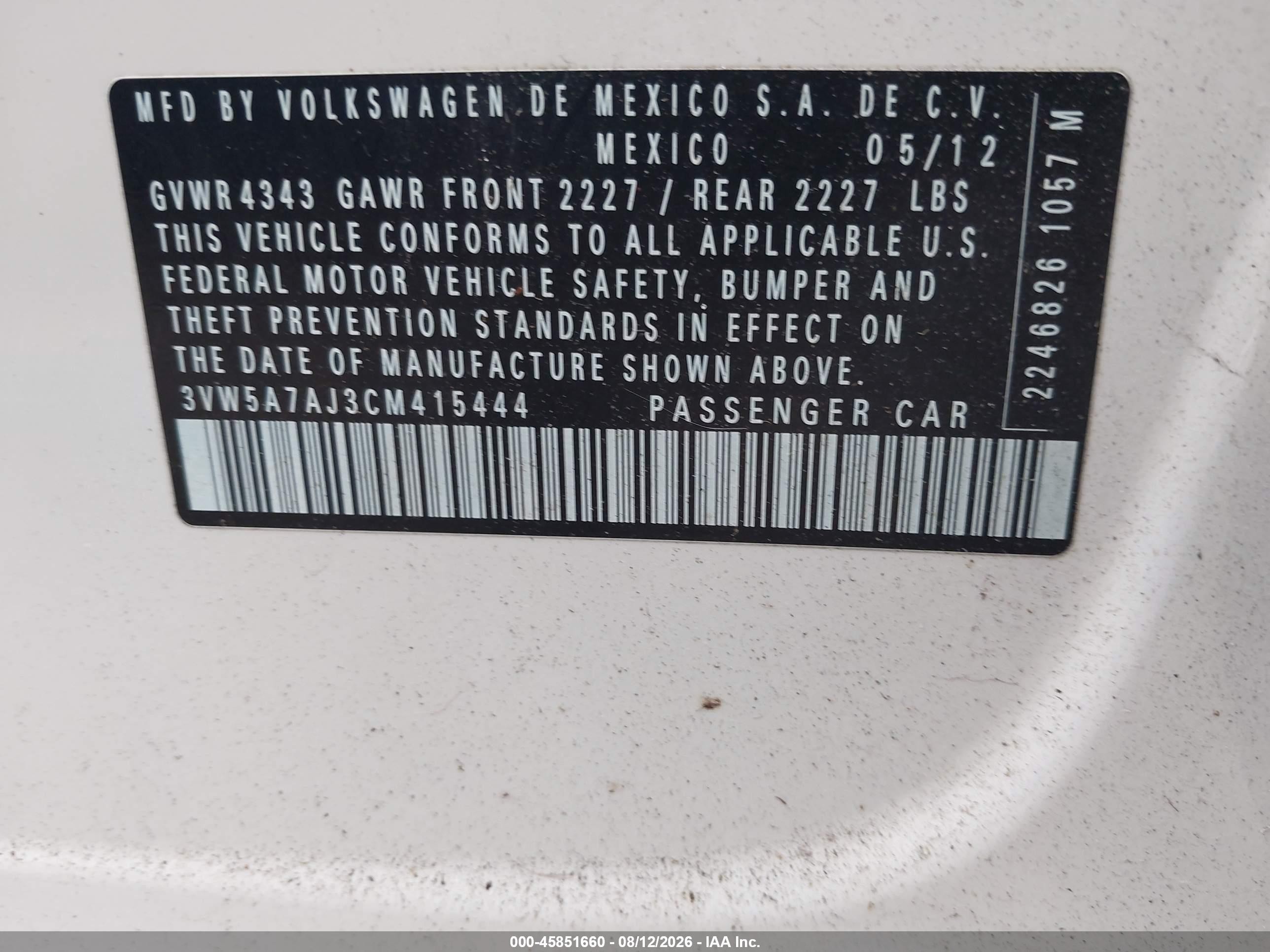 2012 Volkswagen Jetta Gli Autobahn W/nav White vin: 3VW5A7AJ3CM415444
