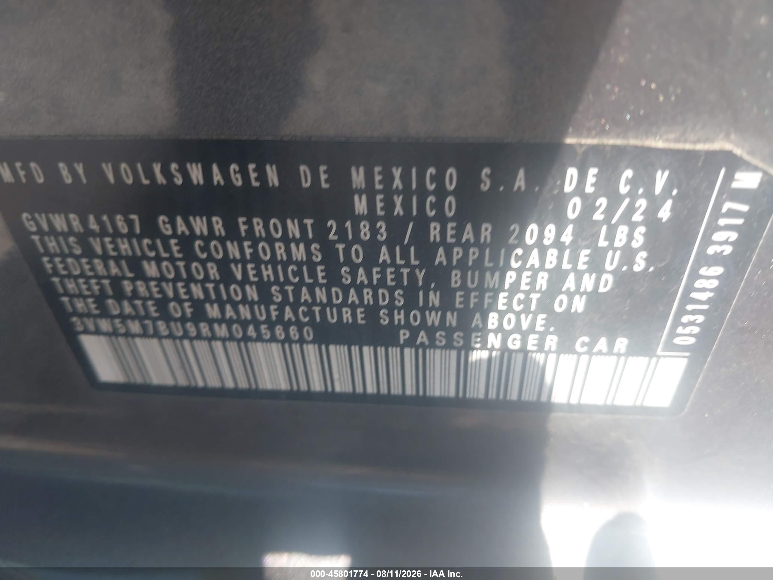 2024 Volkswagen Jetta 1.5t S Серый vin: 3VW5M7BU9RM045660