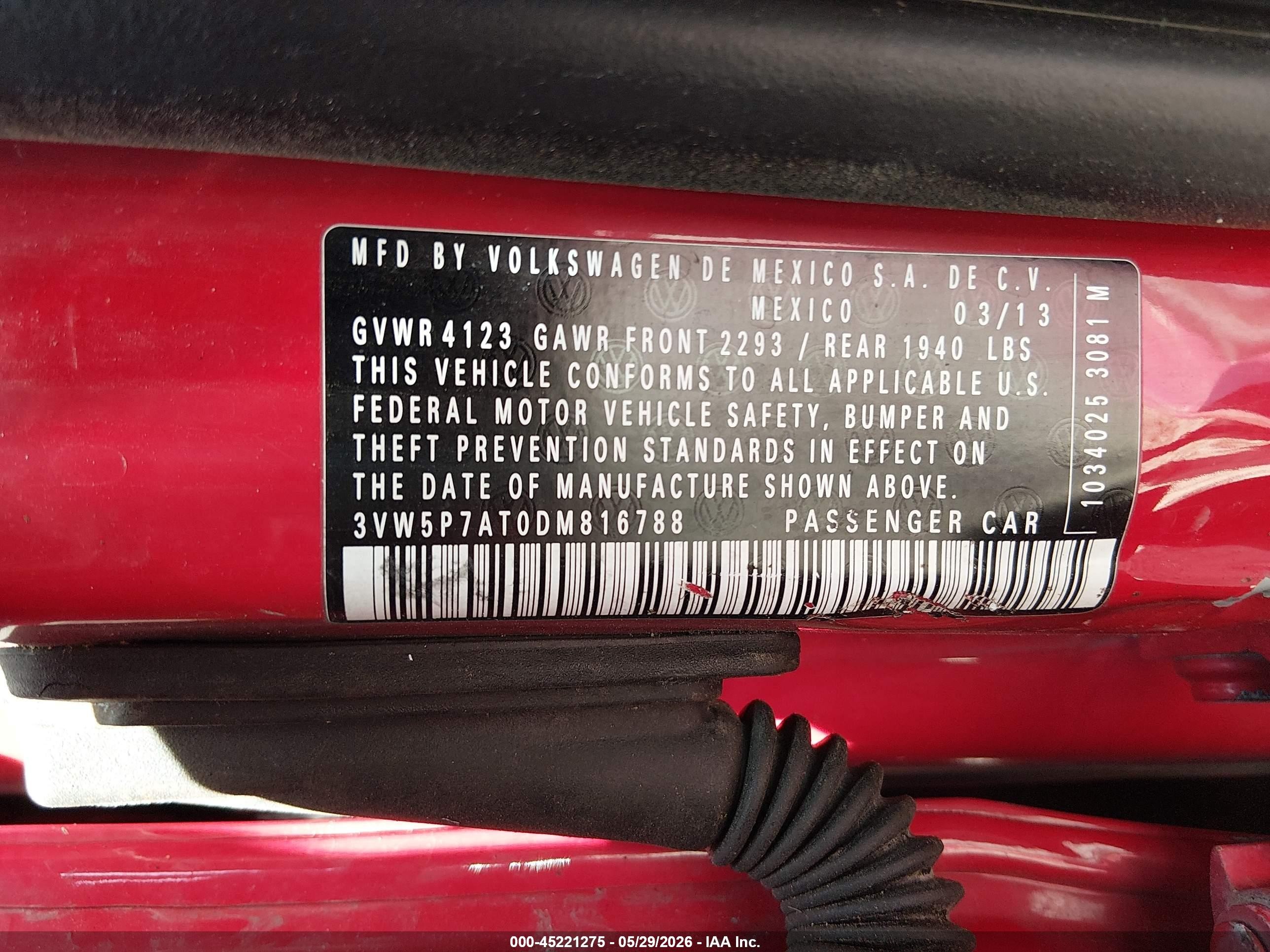 2013 Volkswagen Beetle 2.5l Red vin: 3VW5P7AT0DM816788