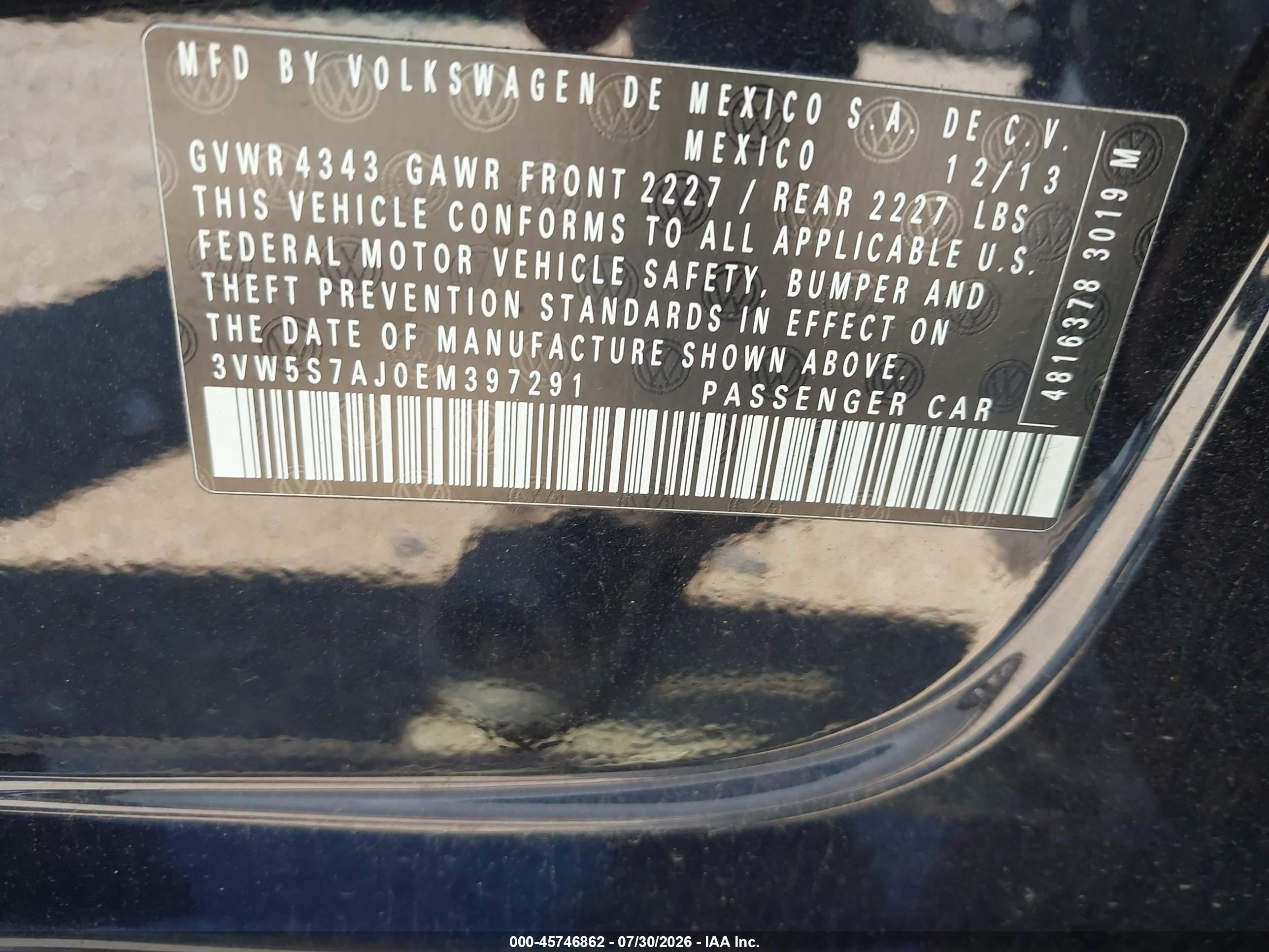 2014 Volkswagen Jetta Gli Autobahn W/nav Black vin: 3VW5S7AJ0EM397291