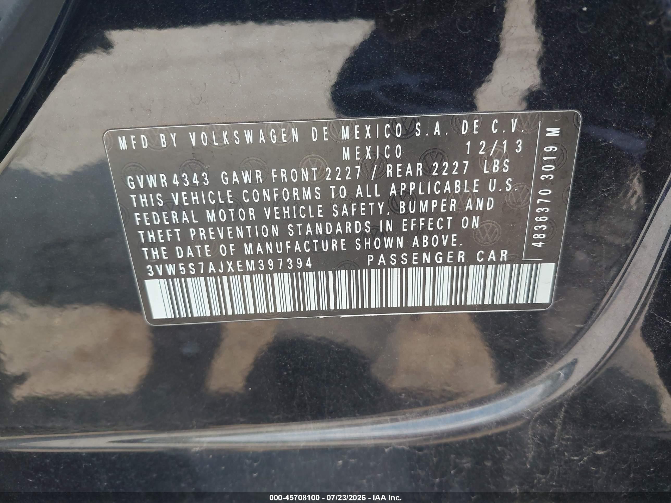 2014 Volkswagen Jetta Gli Autobahn Black vin: 3VW5S7AJXEM397394
