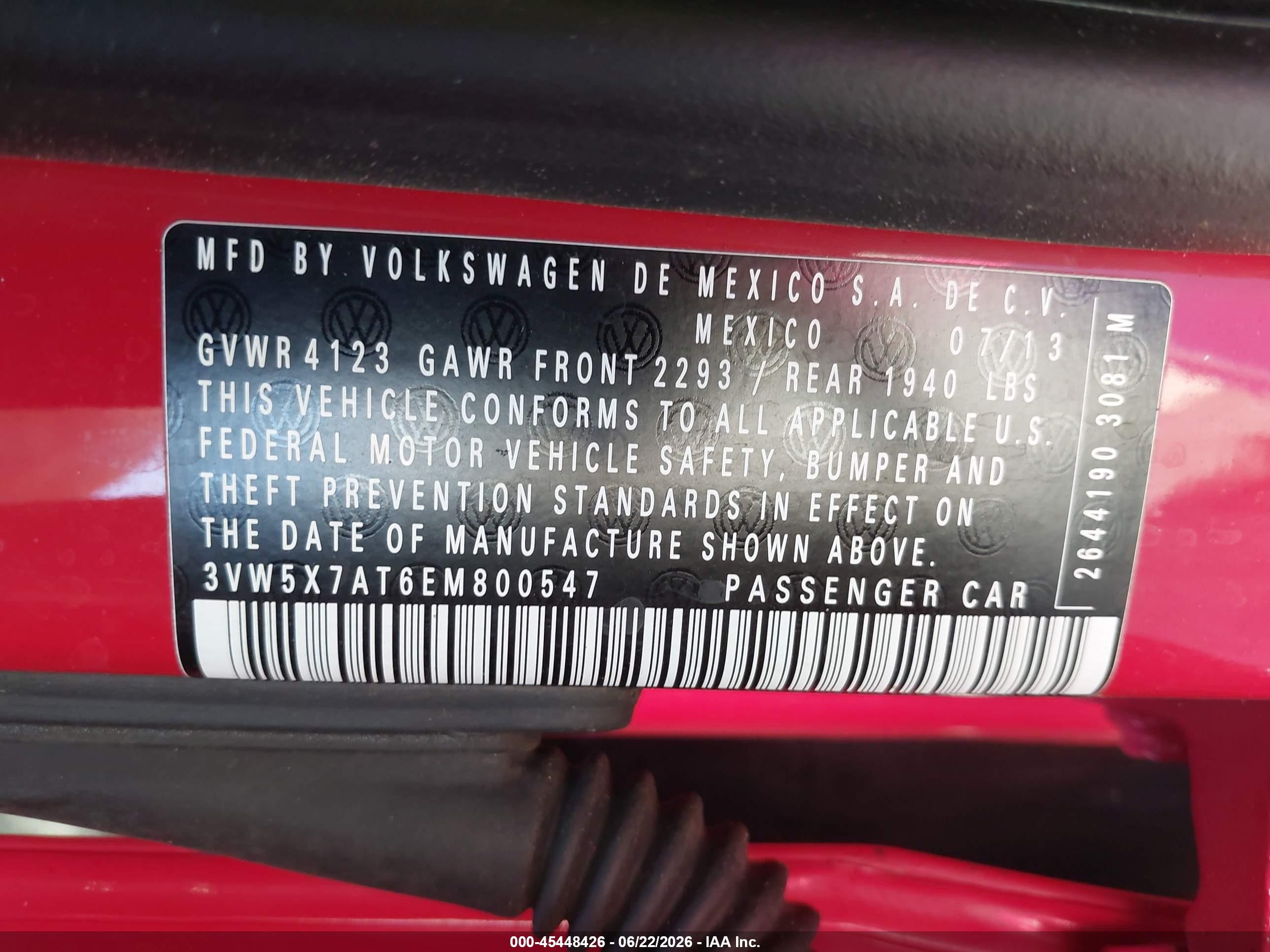 2014 Volkswagen Beetle 2.5l Red vin: 3VW5X7AT6EM800547