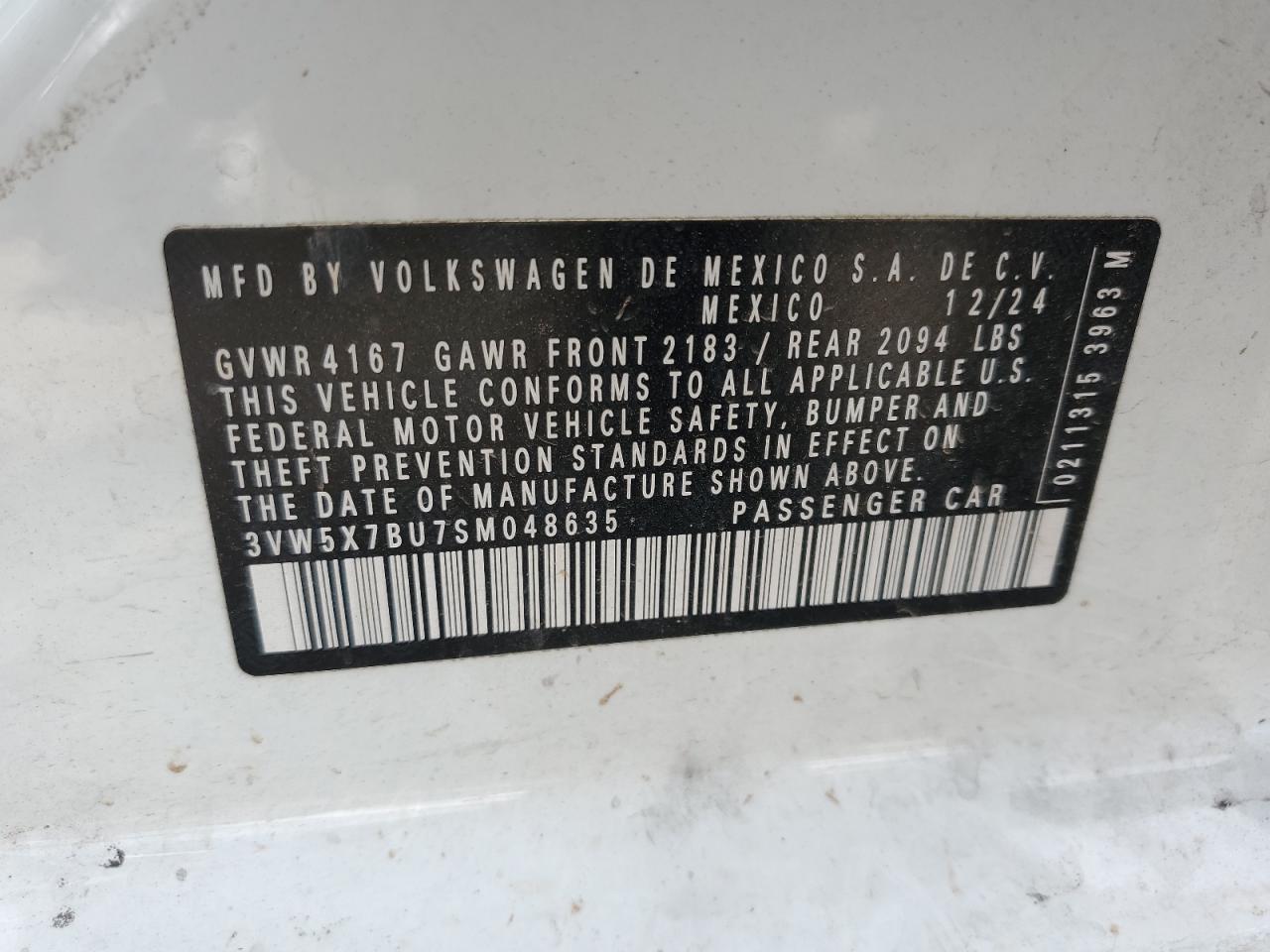 2025 Volkswagen Jetta S Белый vin: 3VW5X7BU7SM048635