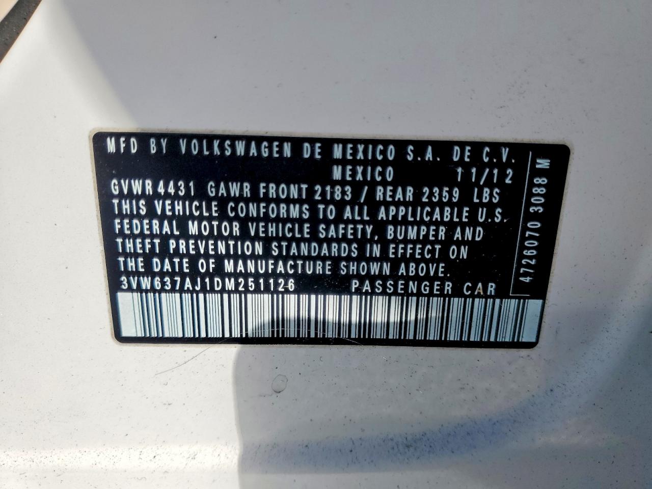 2013 Volkswagen Jetta Hybrid Белый vin: 3VW637AJ1DM251126