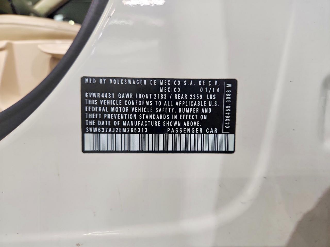 2014 Volkswagen Jetta Hybrid White vin: 3VW637AJ2EM265313
