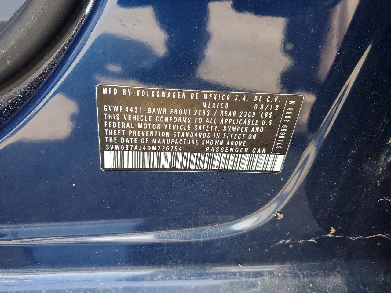 2013 Volkswagen Jetta Hybrid Blue vin: 3VW637AJ4DM226754