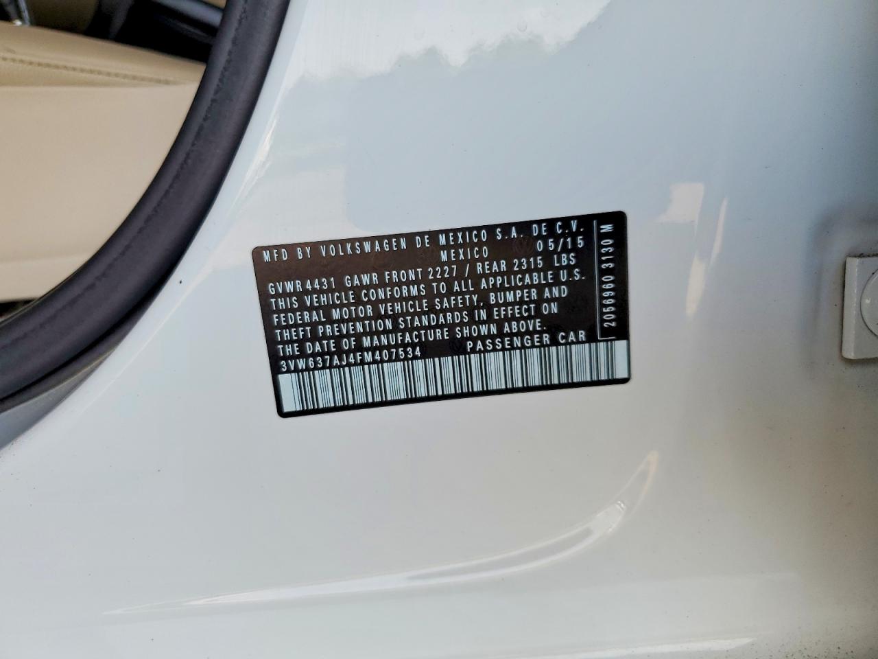 2015 Volkswagen Jetta Hybrid Белый vin: 3VW637AJ4FM407534