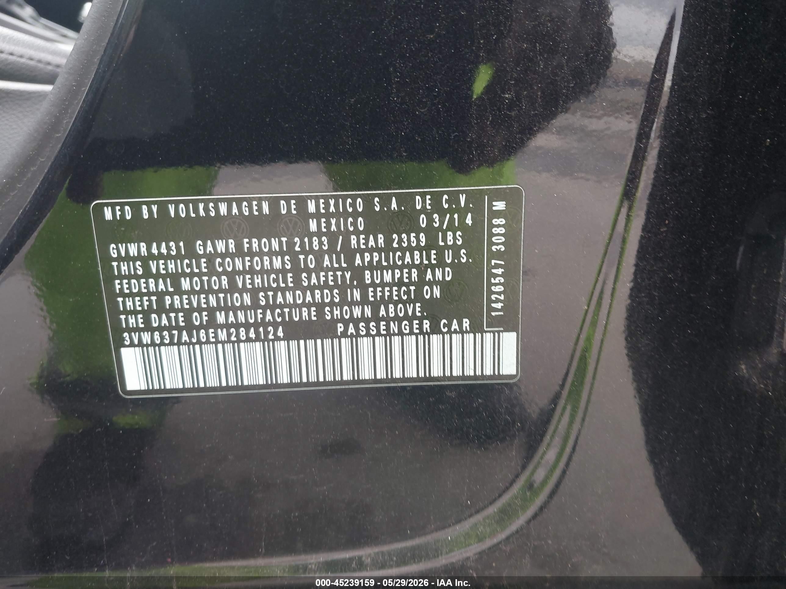 2014 Volkswagen Jetta Hybrid Sel Black vin: 3VW637AJ6EM284124