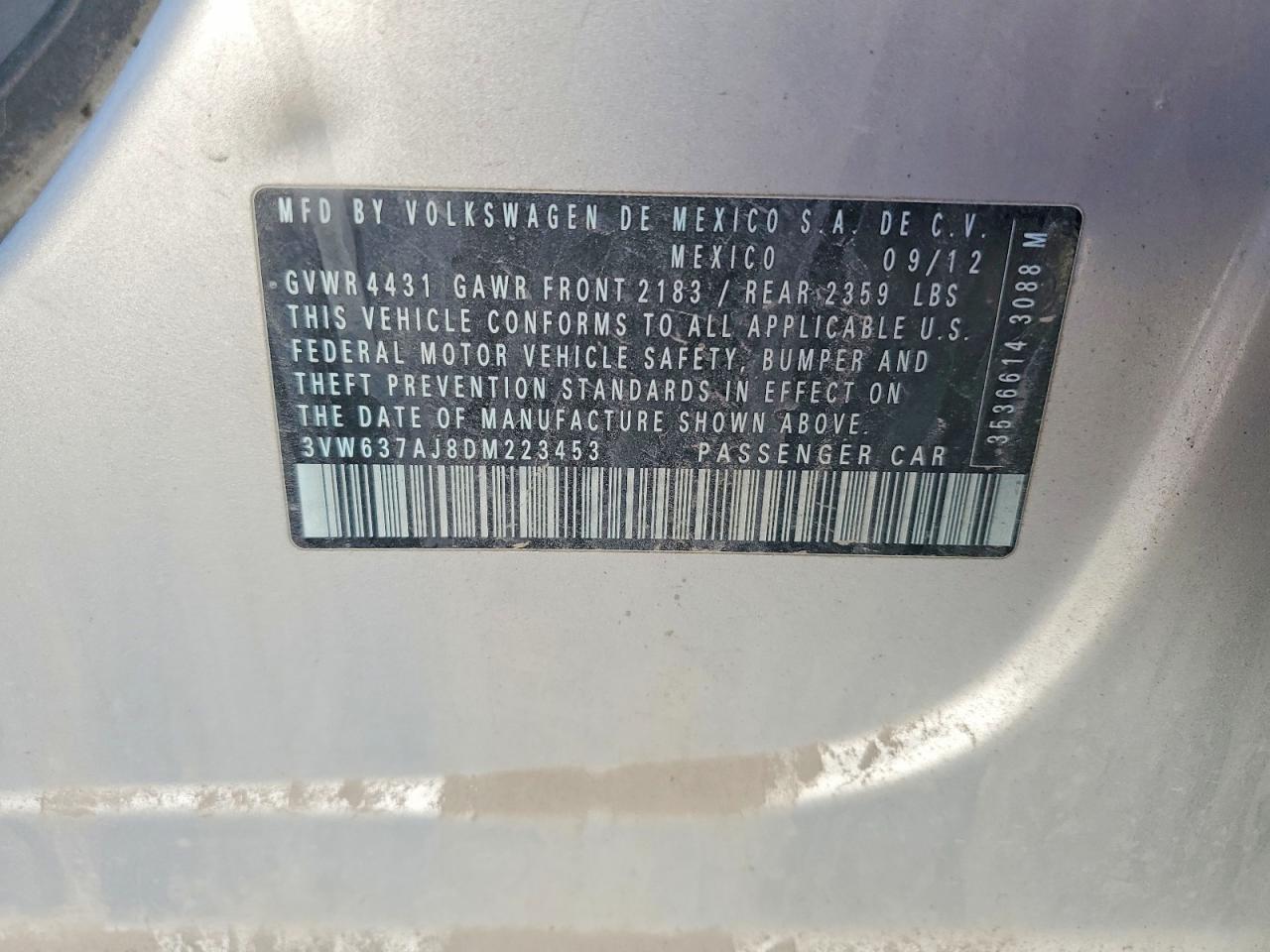 2013 Volkswagen Jetta Hybrid Silver vin: 3VW637AJ8DM223453