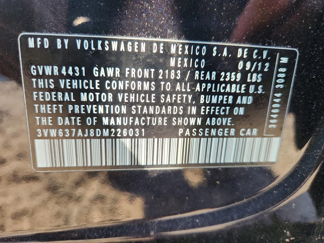 2013 Volkswagen Jetta Hybrid Black vin: 3VW637AJ8DM226031