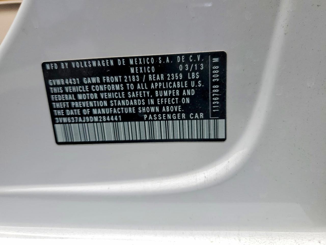 2013 Volkswagen Jetta Hybrid White vin: 3VW637AJ9DM284441