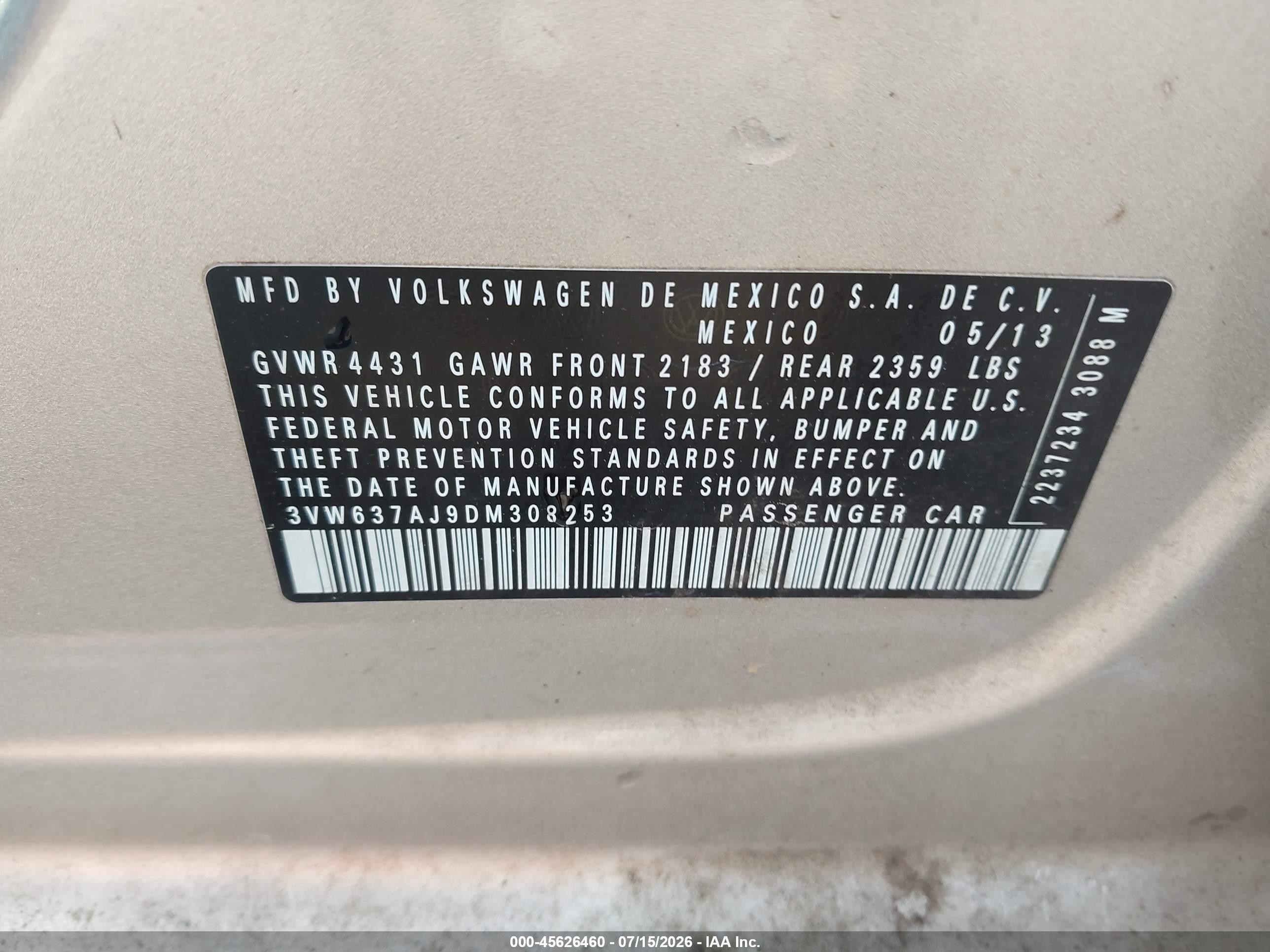 2013 Volkswagen Jetta Hybrid Se Gold vin: 3VW637AJ9DM308253