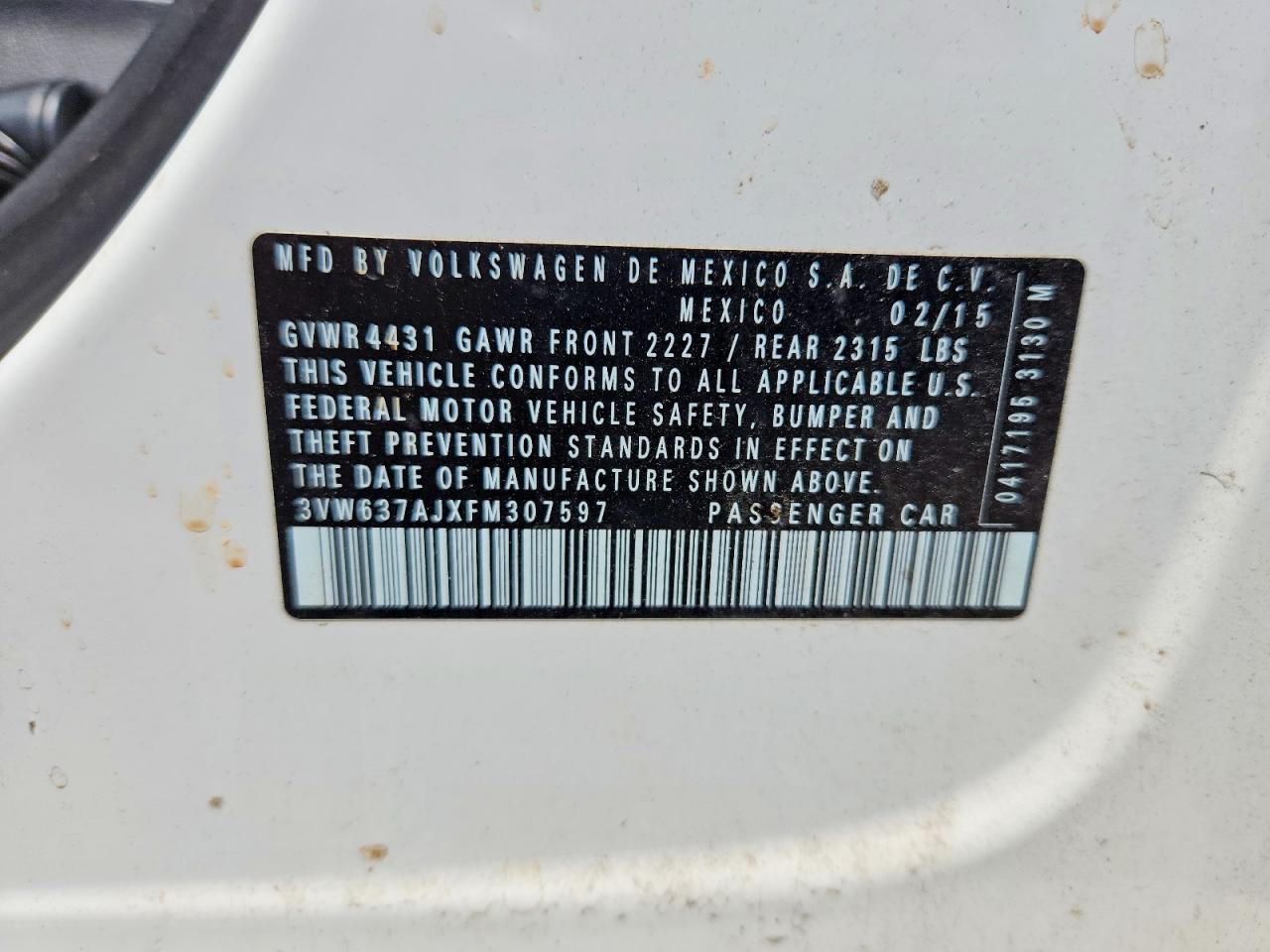 2015 Volkswagen Jetta Hybrid White vin: 3VW637AJXFM307597