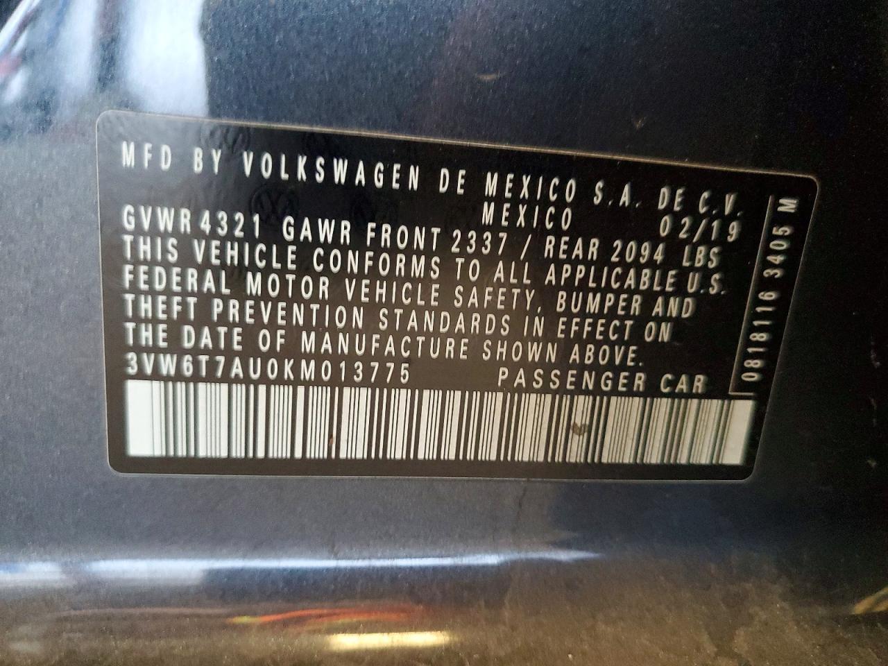 2019 Volkswagen Gti S Угольный vin: 3VW6T7AU0KM013775