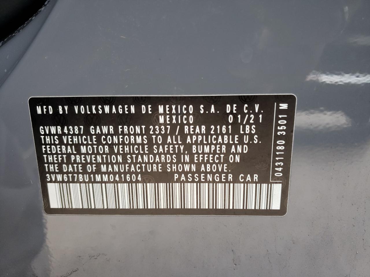 2021 Volkswagen Jetta Gli Gray vin: 3VW6T7BU1MM041604