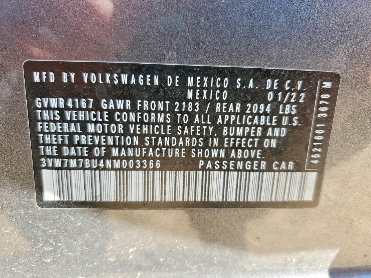 2022 Volkswagen Jetta Se Gray vin: 3VW7M7BU4NM003366