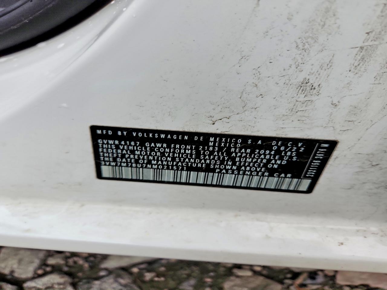 2022 Volkswagen Jetta Se White vin: 3VW7M7BU7NM021571