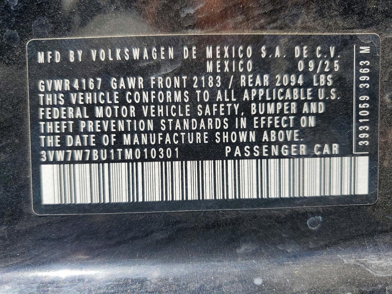 2026 Volkswagen Jetta Se Black vin: 3VW7W7BU1TM010301