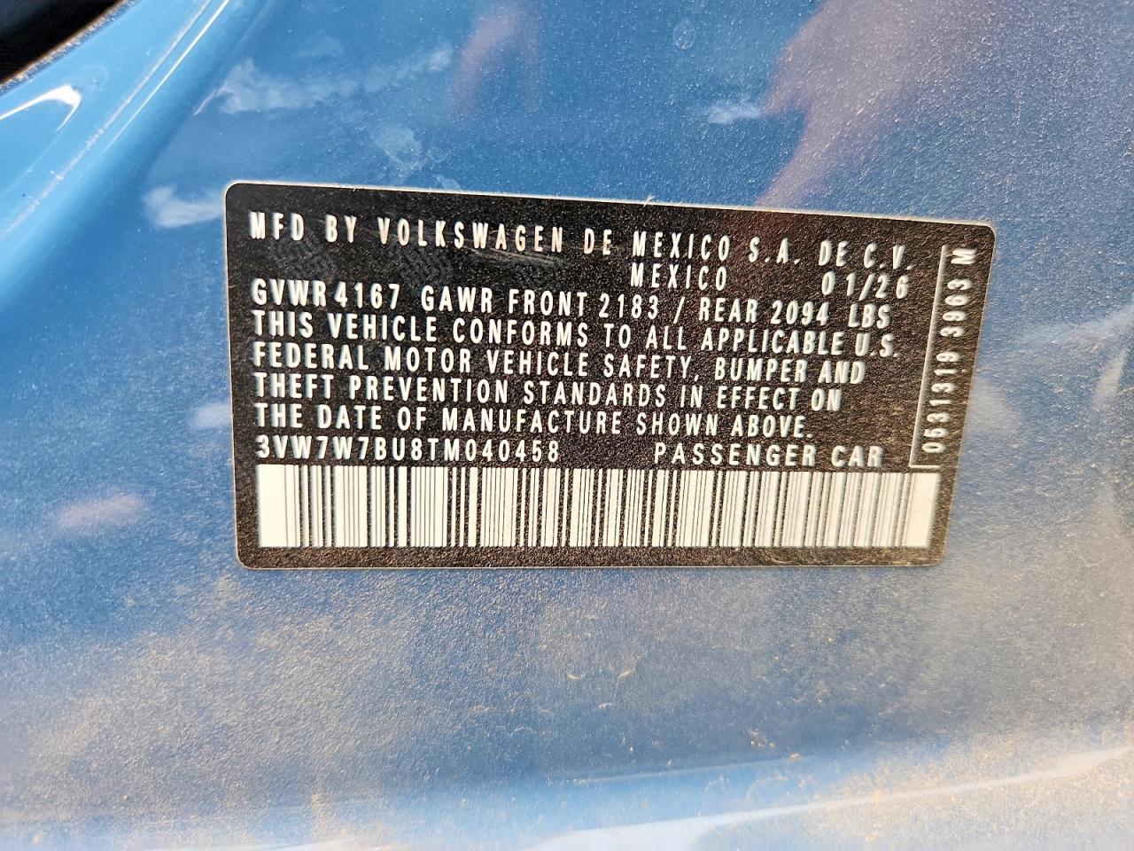 2026 Volkswagen Jetta Se Blue vin: 3VW7W7BU8TM040458