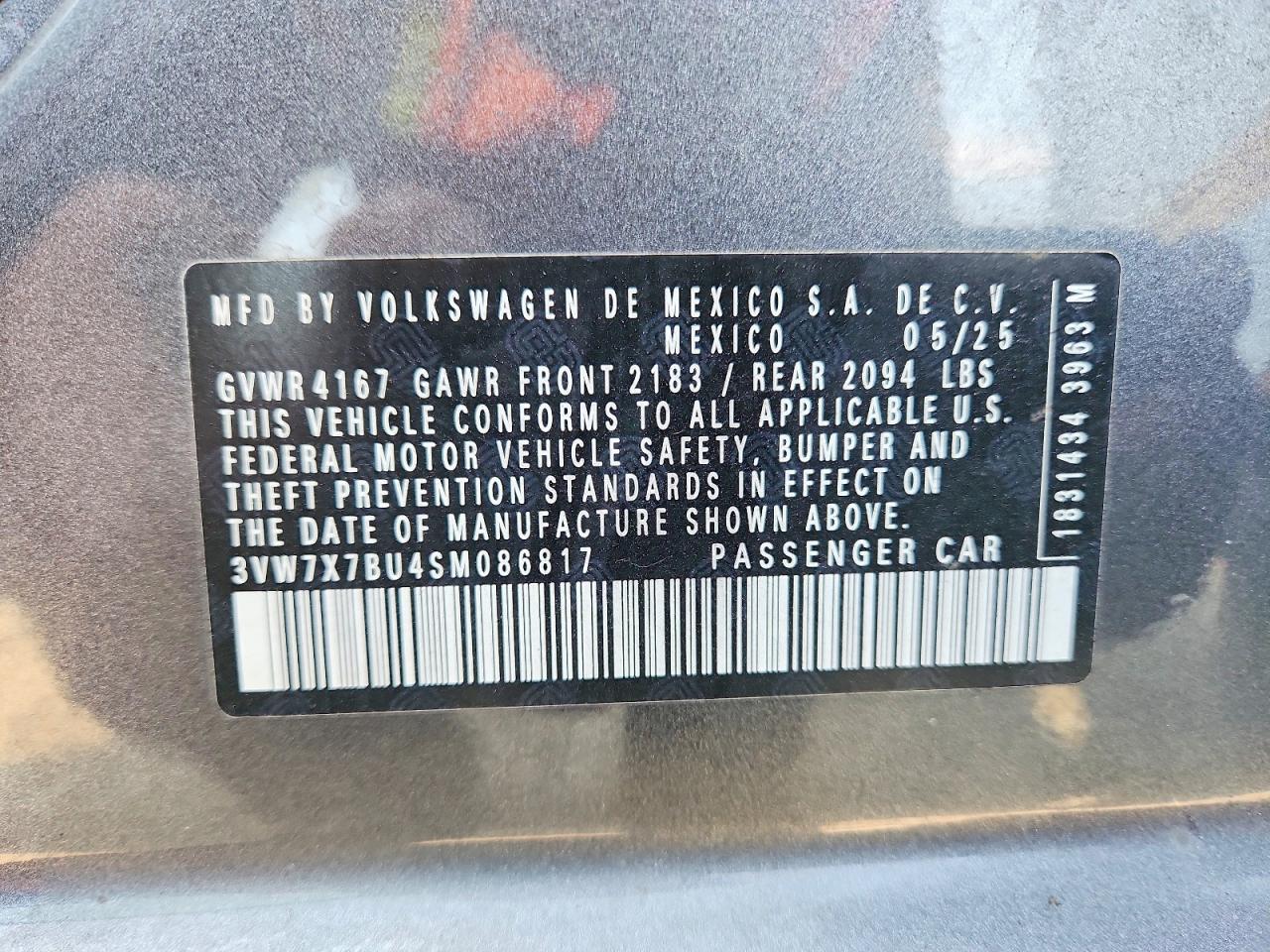 2025 Volkswagen Jetta Se Gray vin: 3VW7X7BU4SM086817