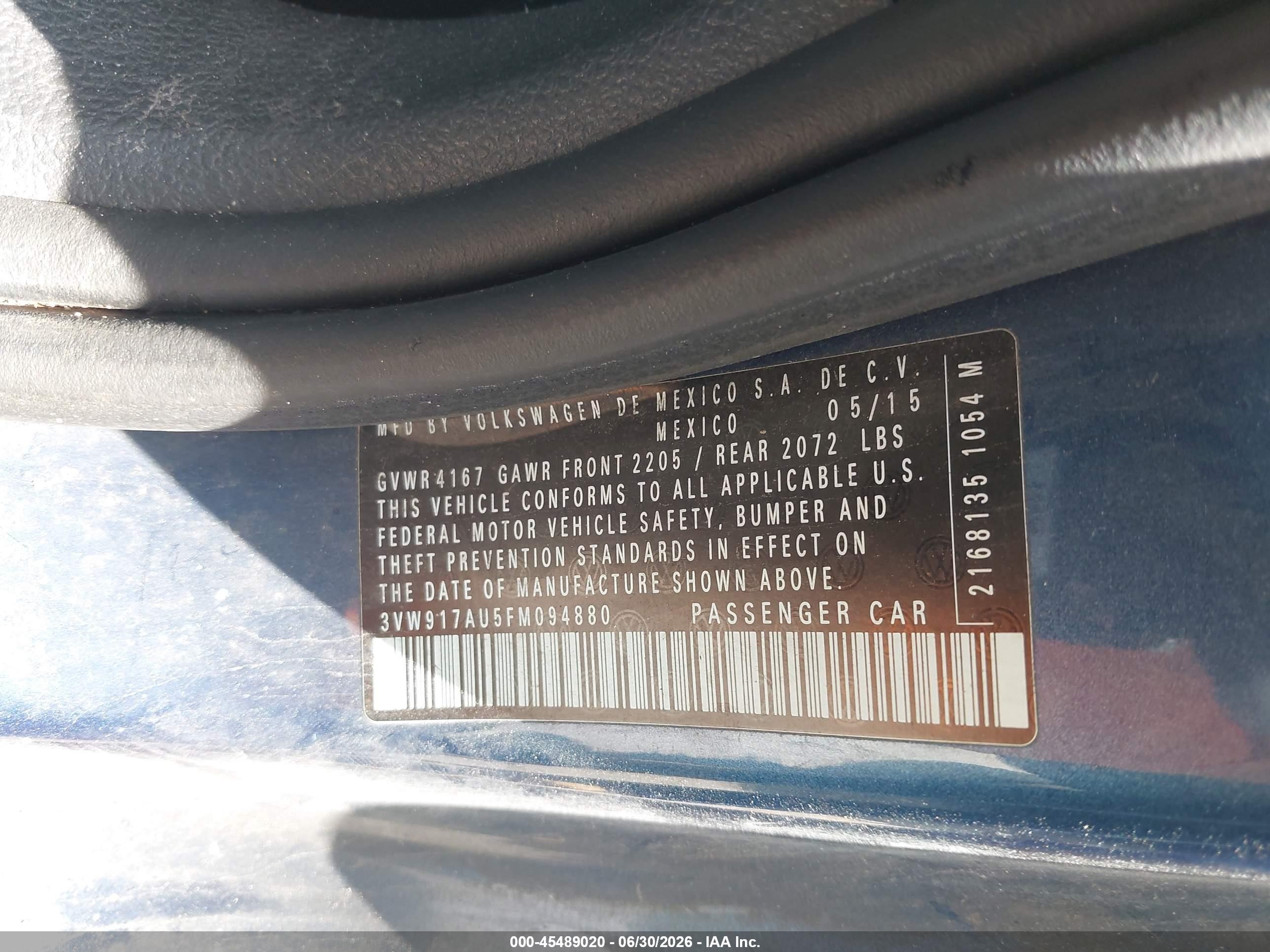 2015 Volkswagen Golf Tsi S 2-door Blue vin: 3VW917AU5FM094880