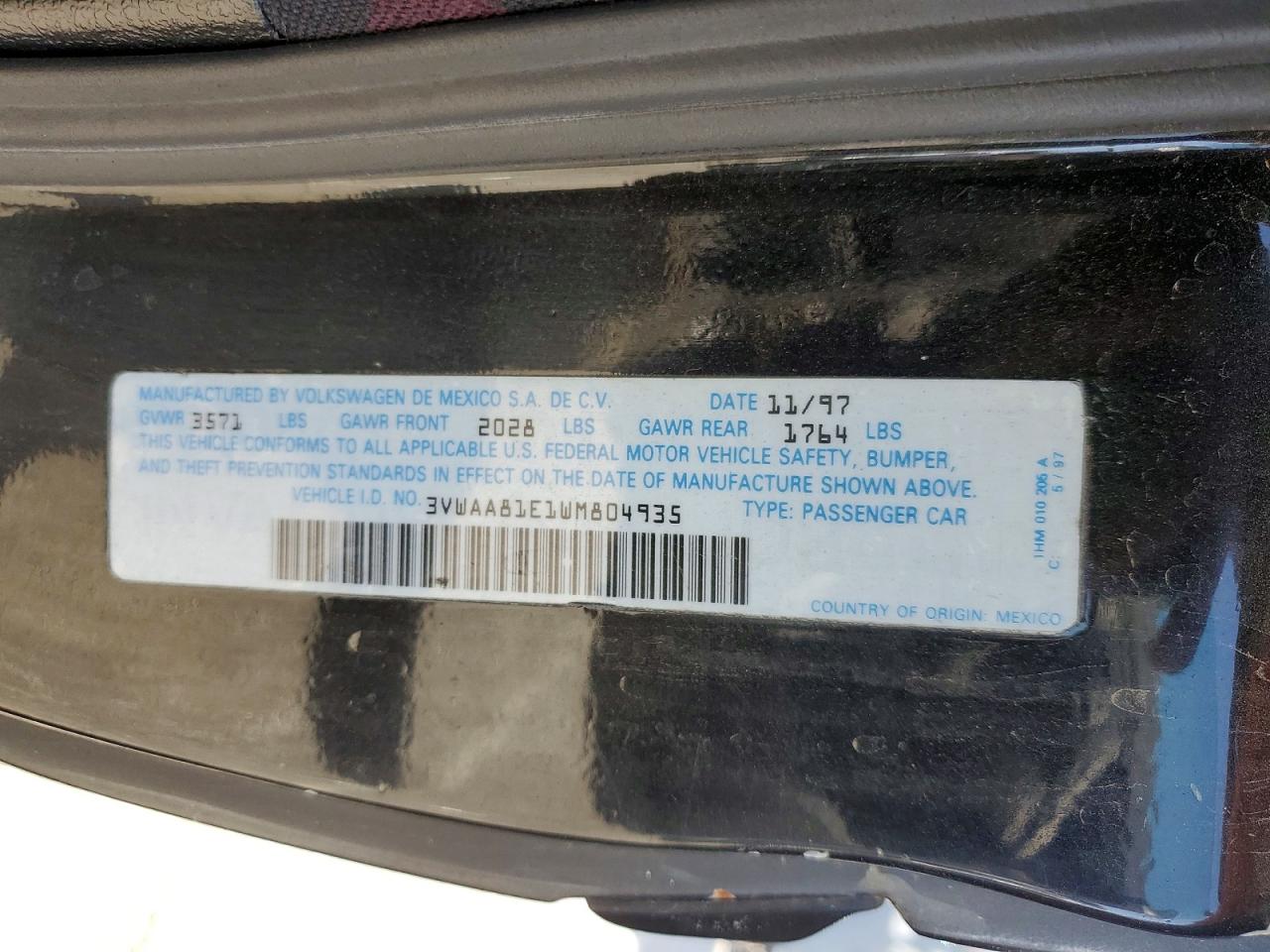 1998 Volkswagen Cabrio Black vin: 3VWAA81E1WM804935