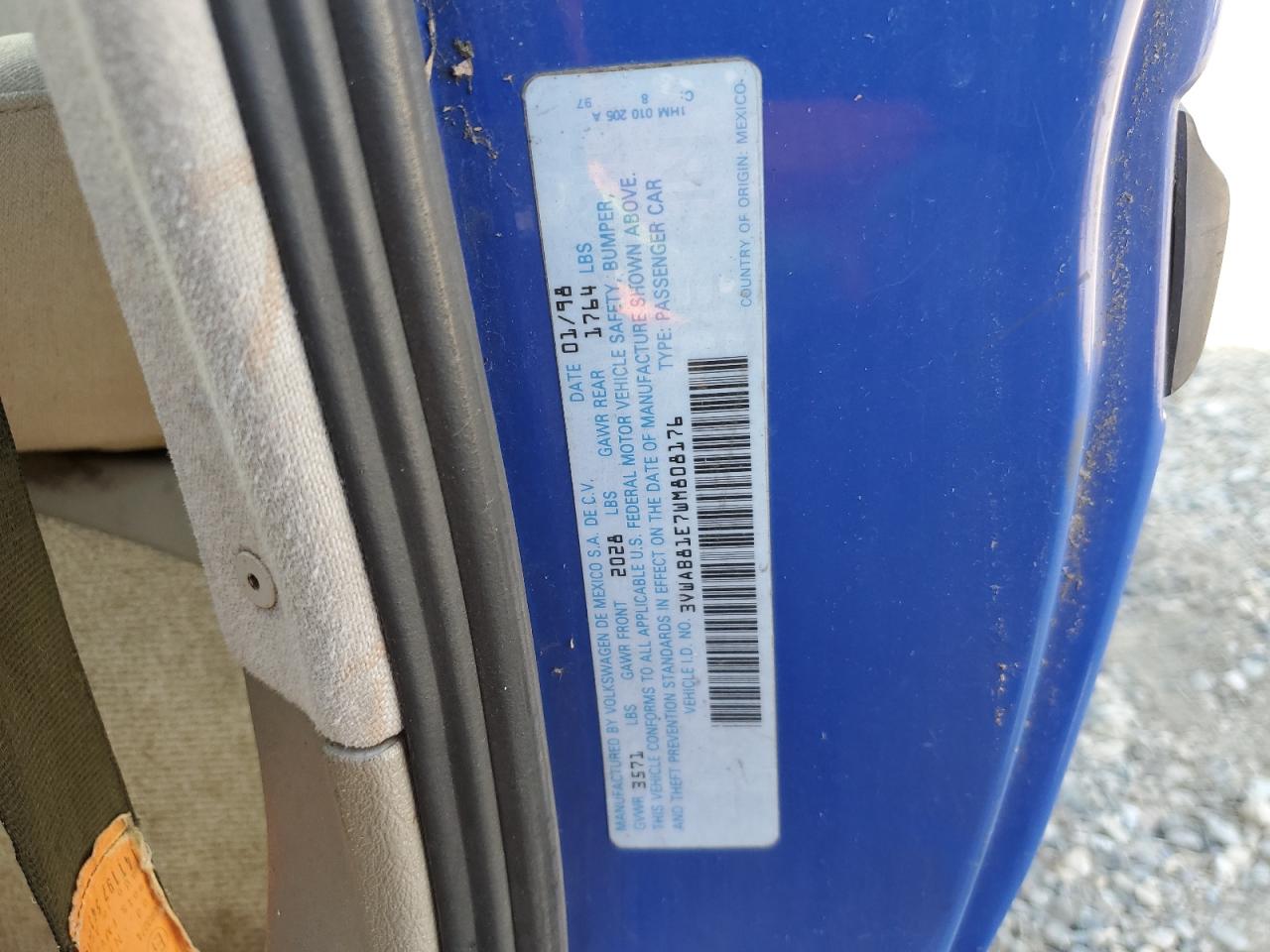 1998 Volkswagen Cabrio Blue vin: 3VWAB81E7WM808176