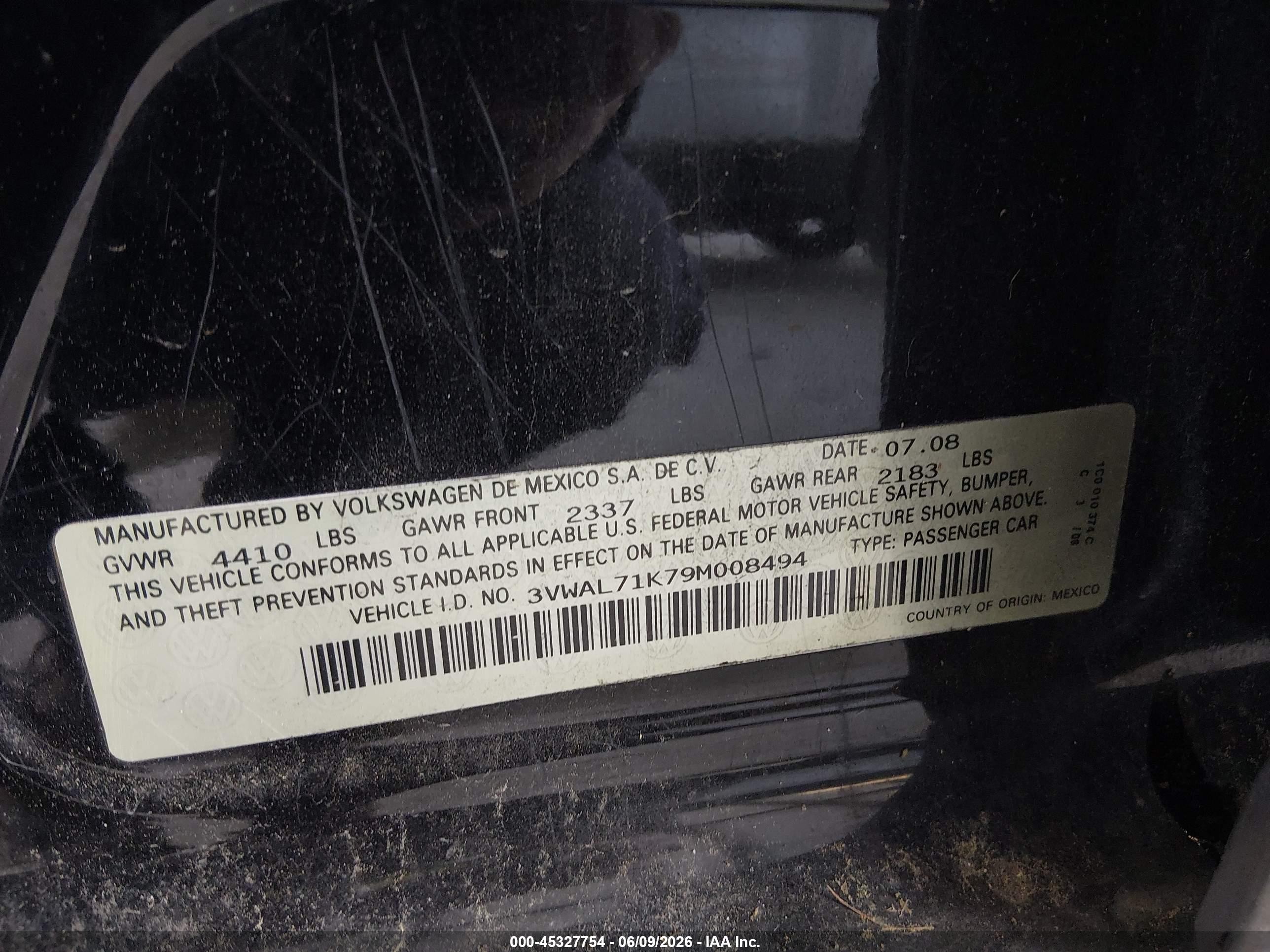 2009 Volkswagen Jetta Tdi Black vin: 3VWAL71K79M008494