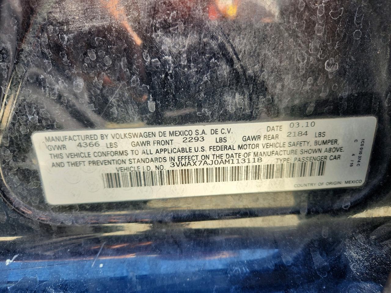 2010 Volkswagen Jetta Limited Черный vin: 3VWAX7AJ0AM113118