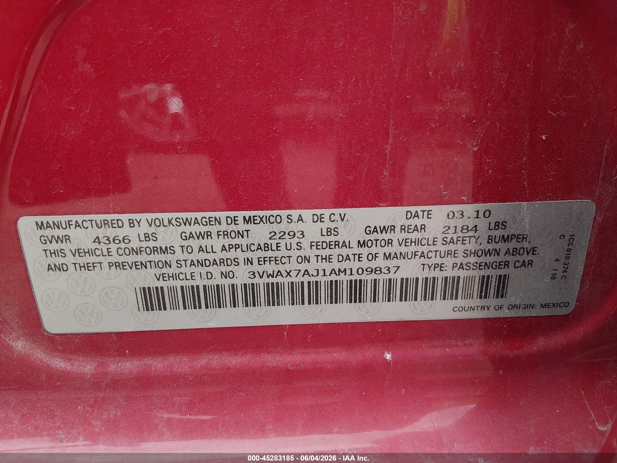 2010 Volkswagen Jetta Limited Edition Red vin: 3VWAX7AJ1AM109837