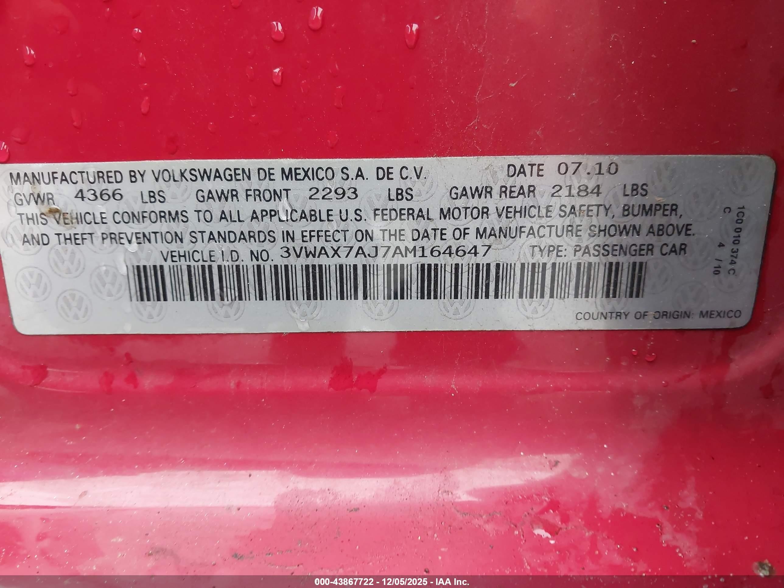 2010 Volkswagen Jetta Limited Edition Red vin: 3VWAX7AJ7AM164647