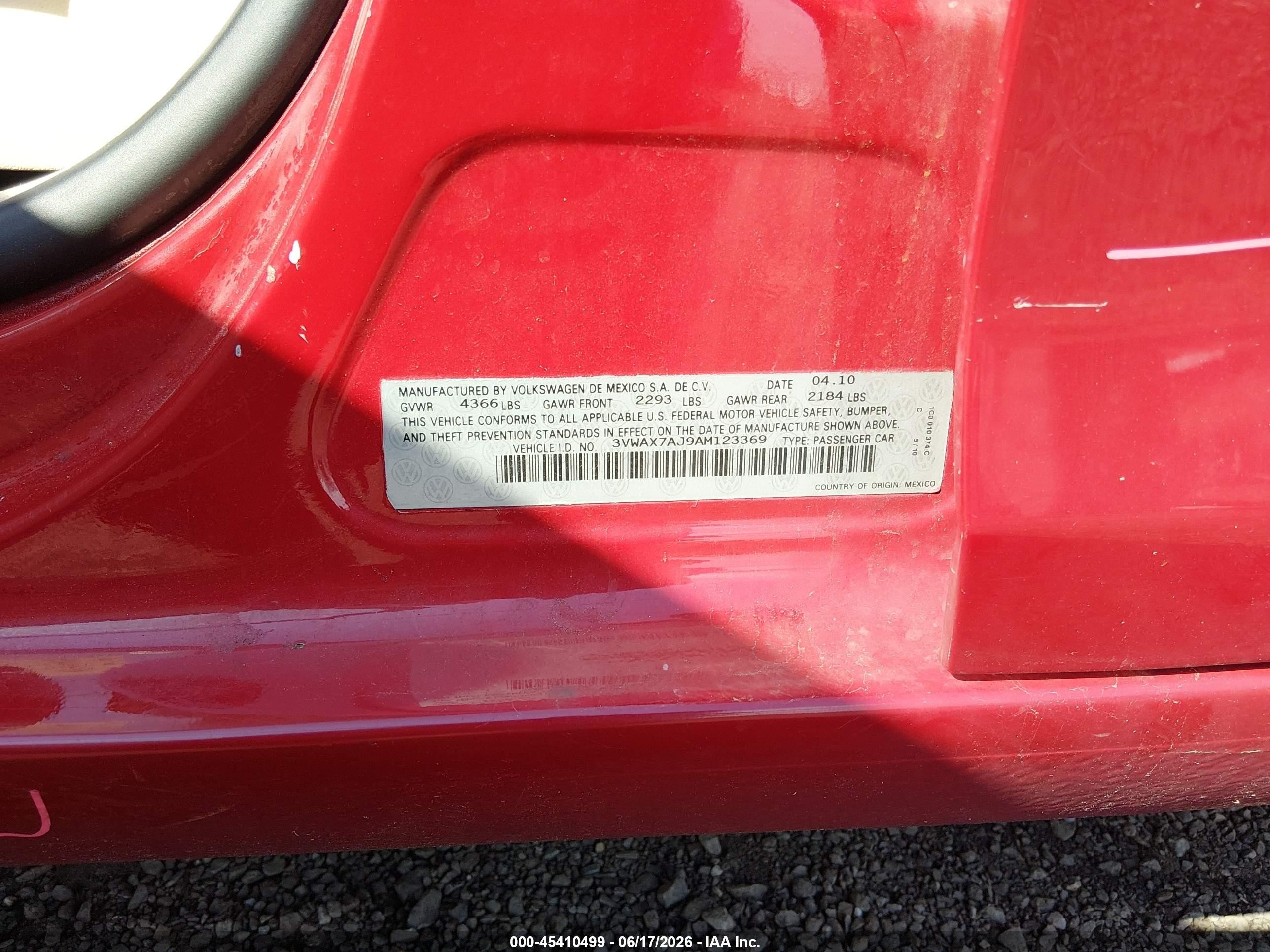 2010 Volkswagen Jetta Limited Edition Red vin: 3VWAX7AJ9AM123369