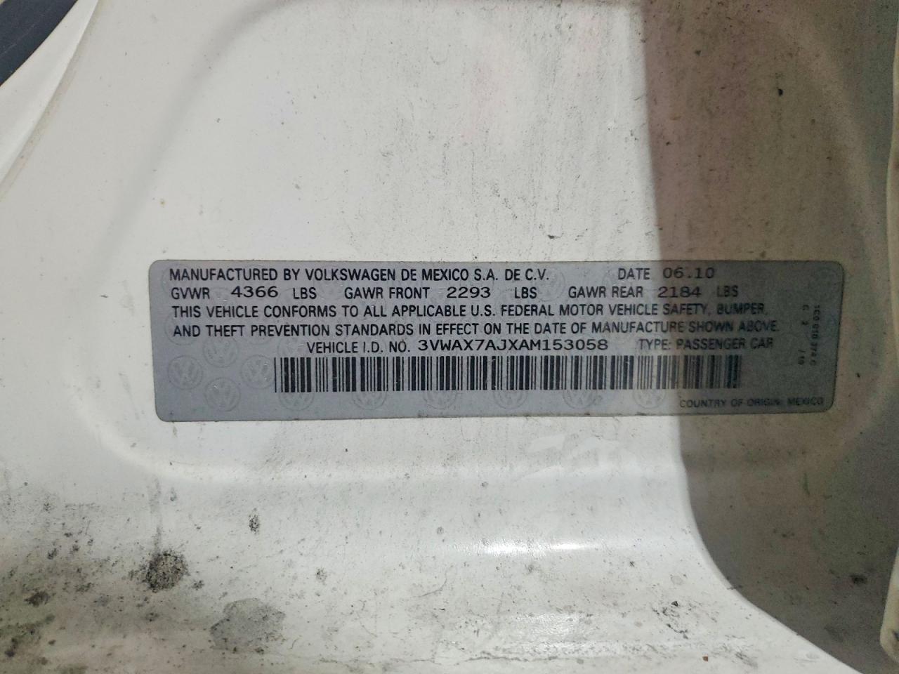2010 Volkswagen Jetta Limited White vin: 3VWAX7AJXAM153058