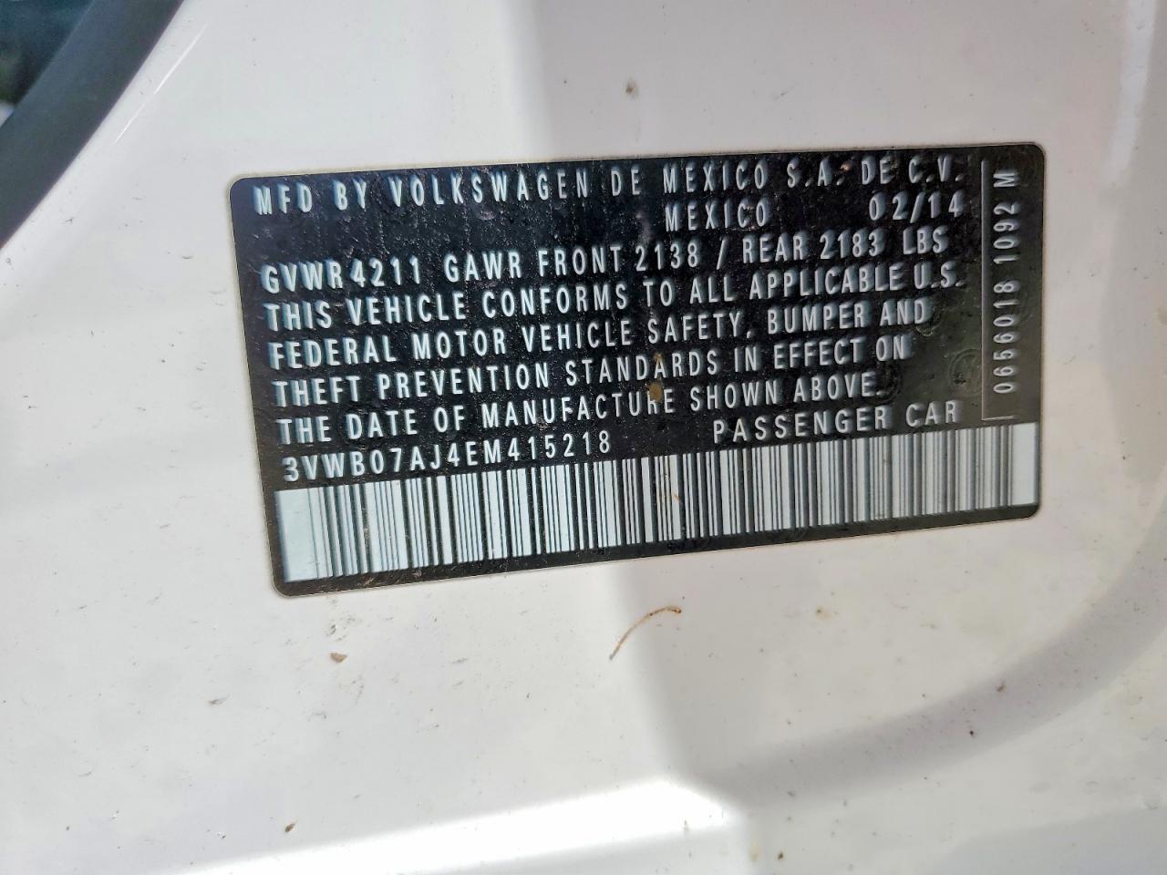 2014 Volkswagen Jetta Se White vin: 3VWB07AJ4EM415218