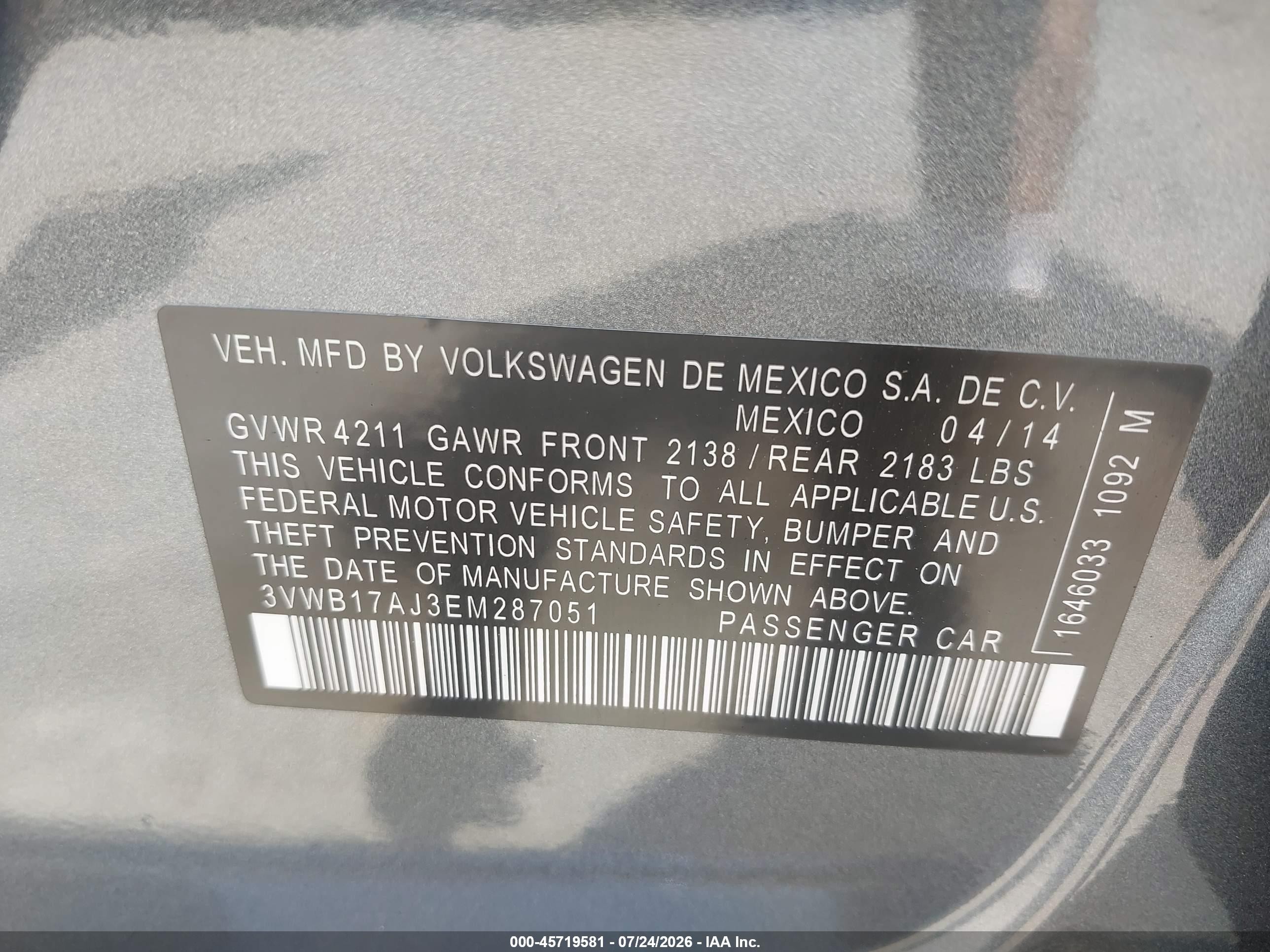 2014 Volkswagen Jetta 1.8t Se Gray vin: 3VWB17AJ3EM287051