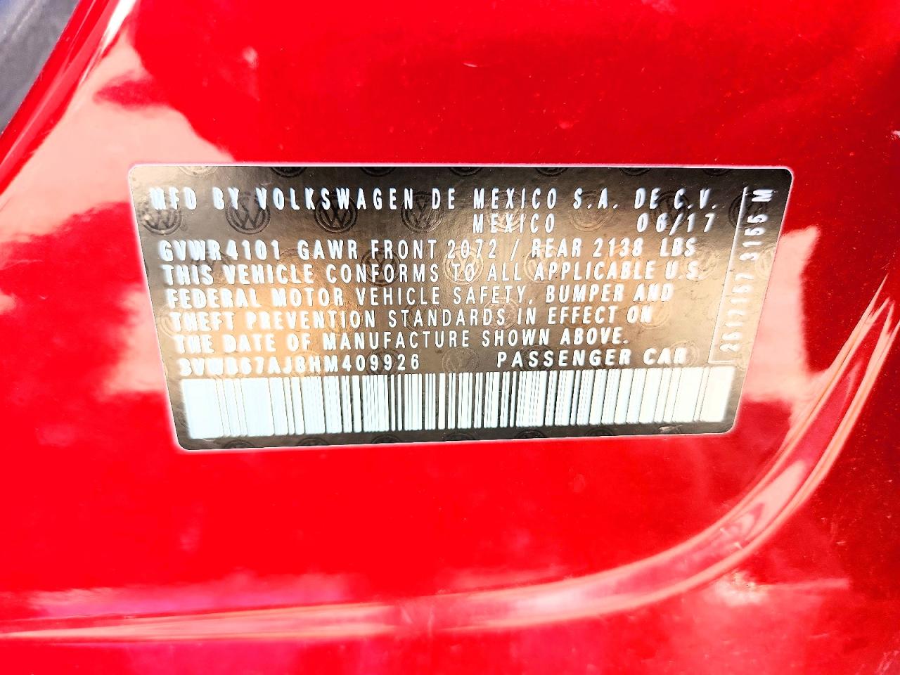 2017 Volkswagen Jetta Se Red vin: 3VWB67AJ8HM409926