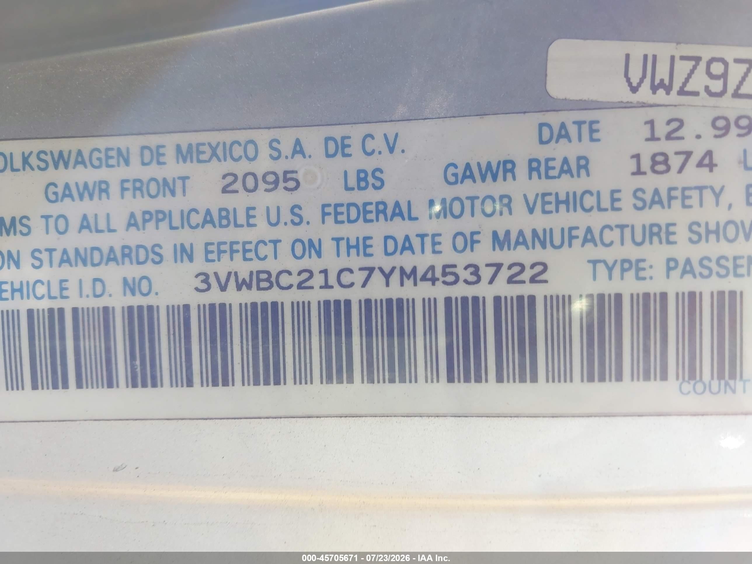2000 Volkswagen New Beetle Gl Silver vin: 3VWBC21C7YM453722