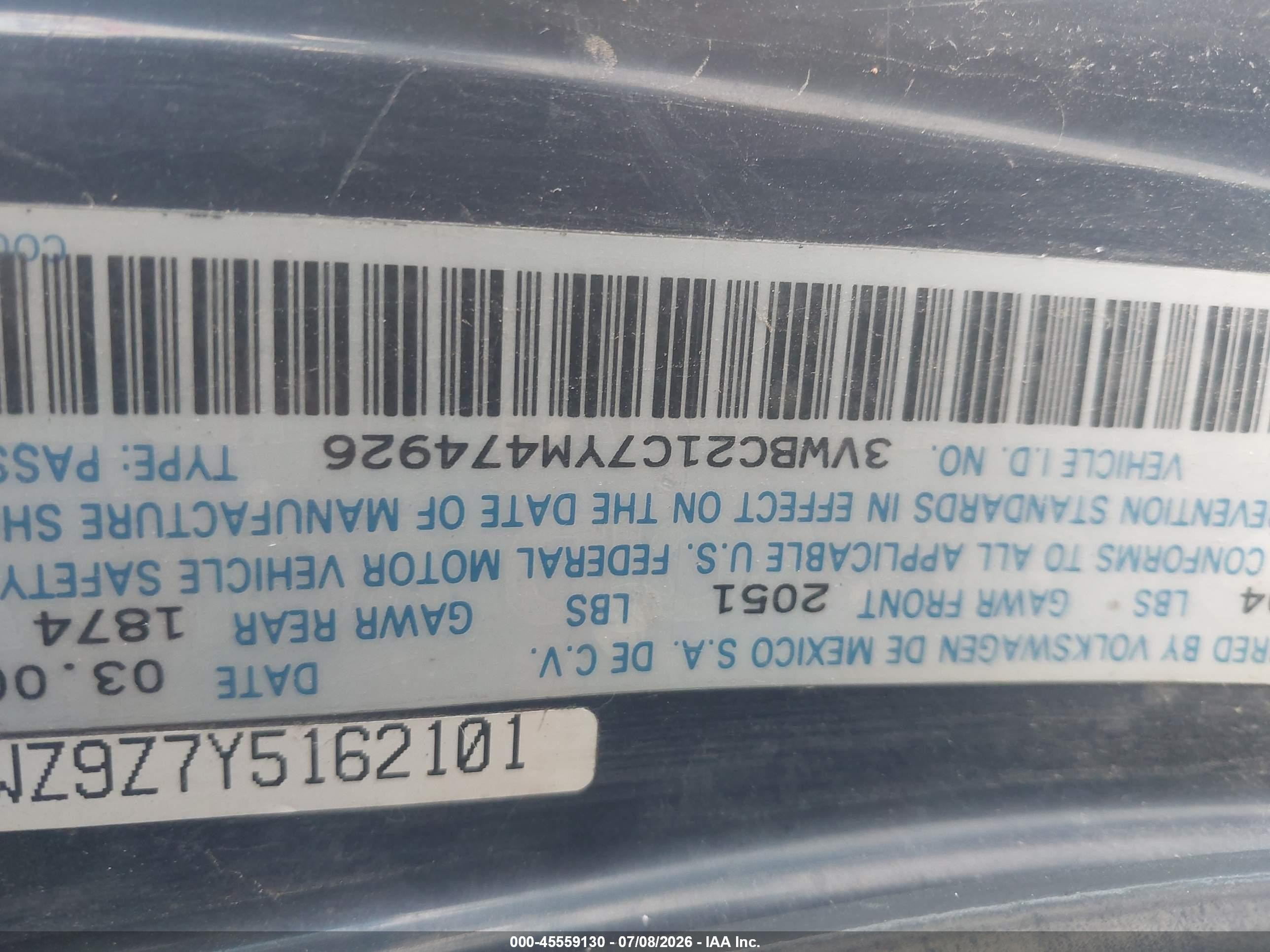 2000 Volkswagen New Beetle Gl Blue vin: 3VWBC21C7YM474926