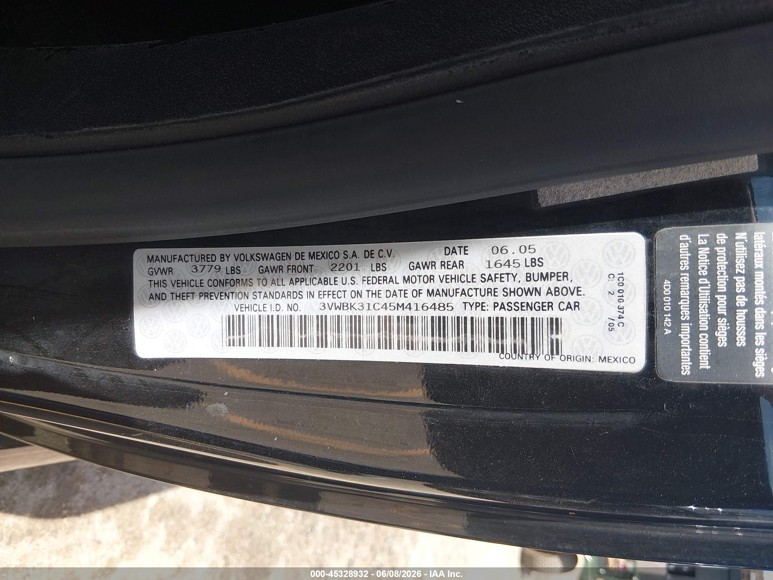 2005 Volkswagen New Beetle Gl Black vin: 3VWBK31C45M416485