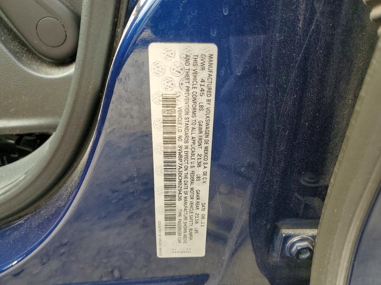 2012 Volkswagen Jetta Se Blue vin: 3VWBP7AJ0CM029436