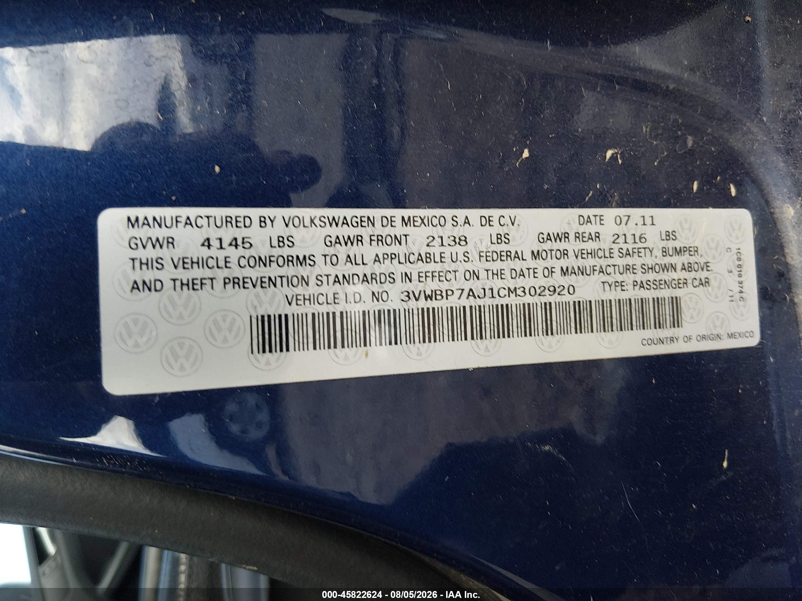 2012 Volkswagen Jetta 2.5l Se Blue vin: 3VWBP7AJ1CM302920