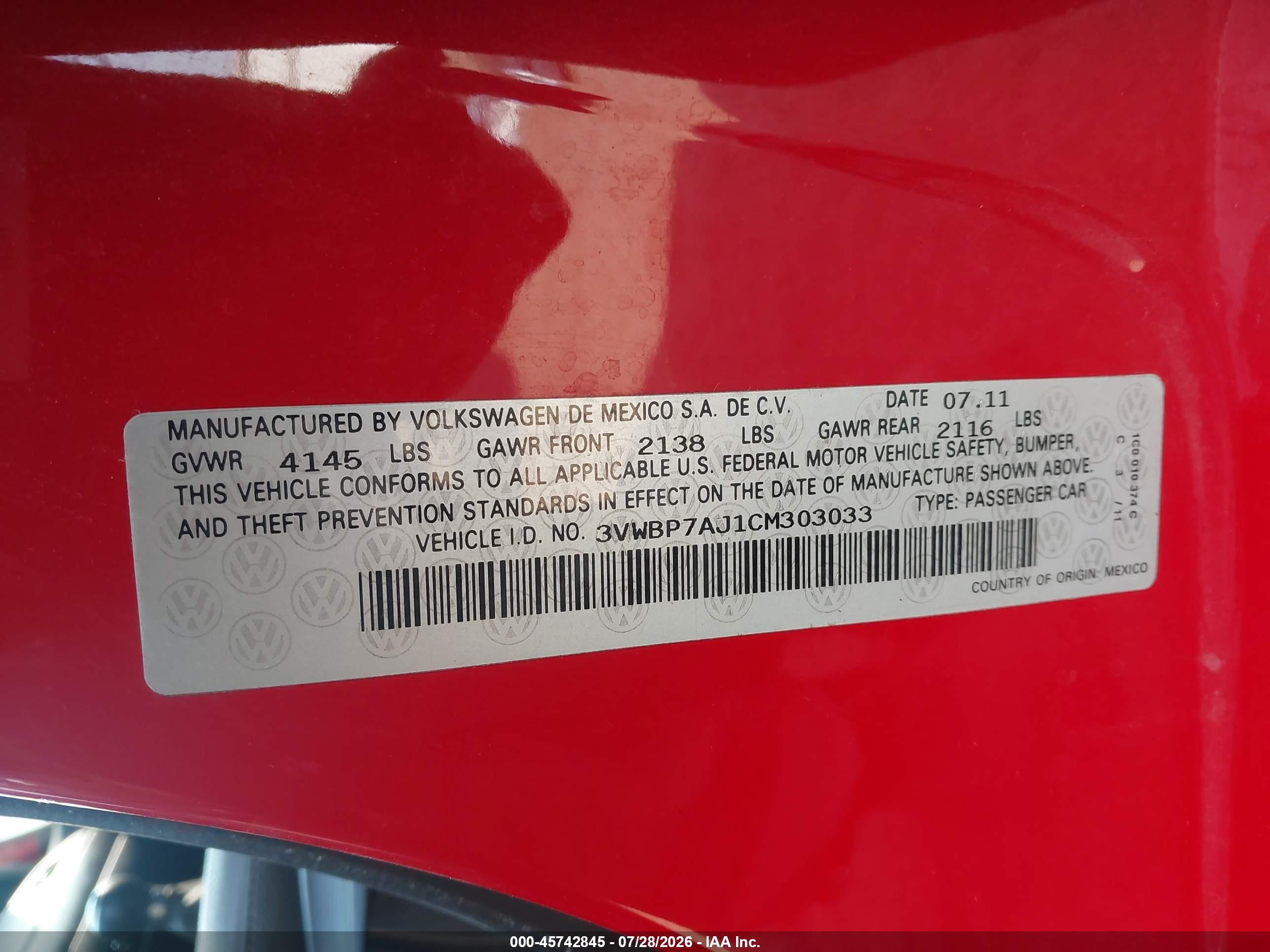 2012 Volkswagen Jetta 2.5l Se Red vin: 3VWBP7AJ1CM303033