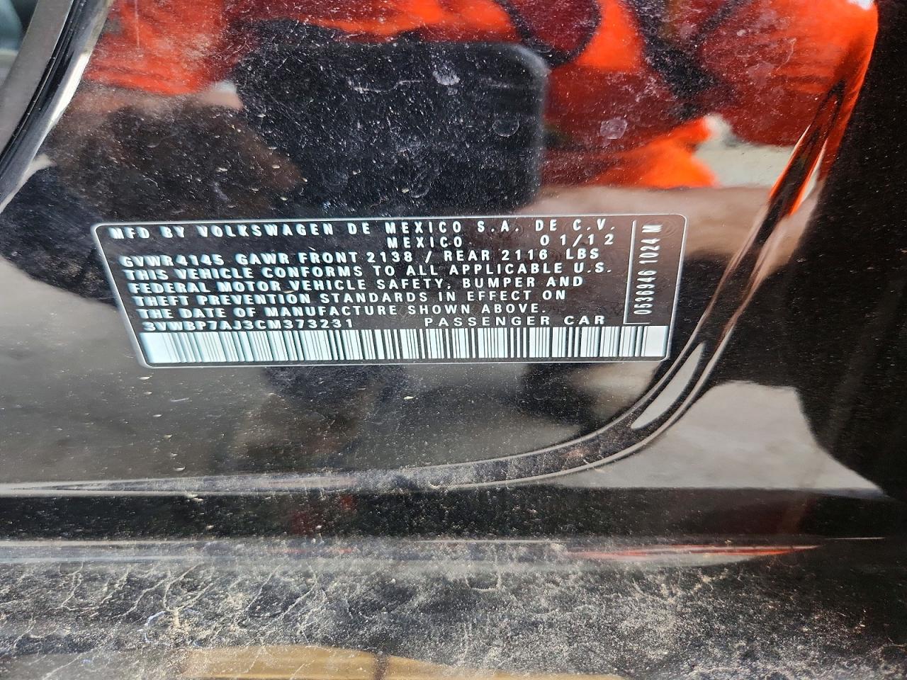 2012 Volkswagen Jetta Se Black vin: 3VWBP7AJ3CM373231