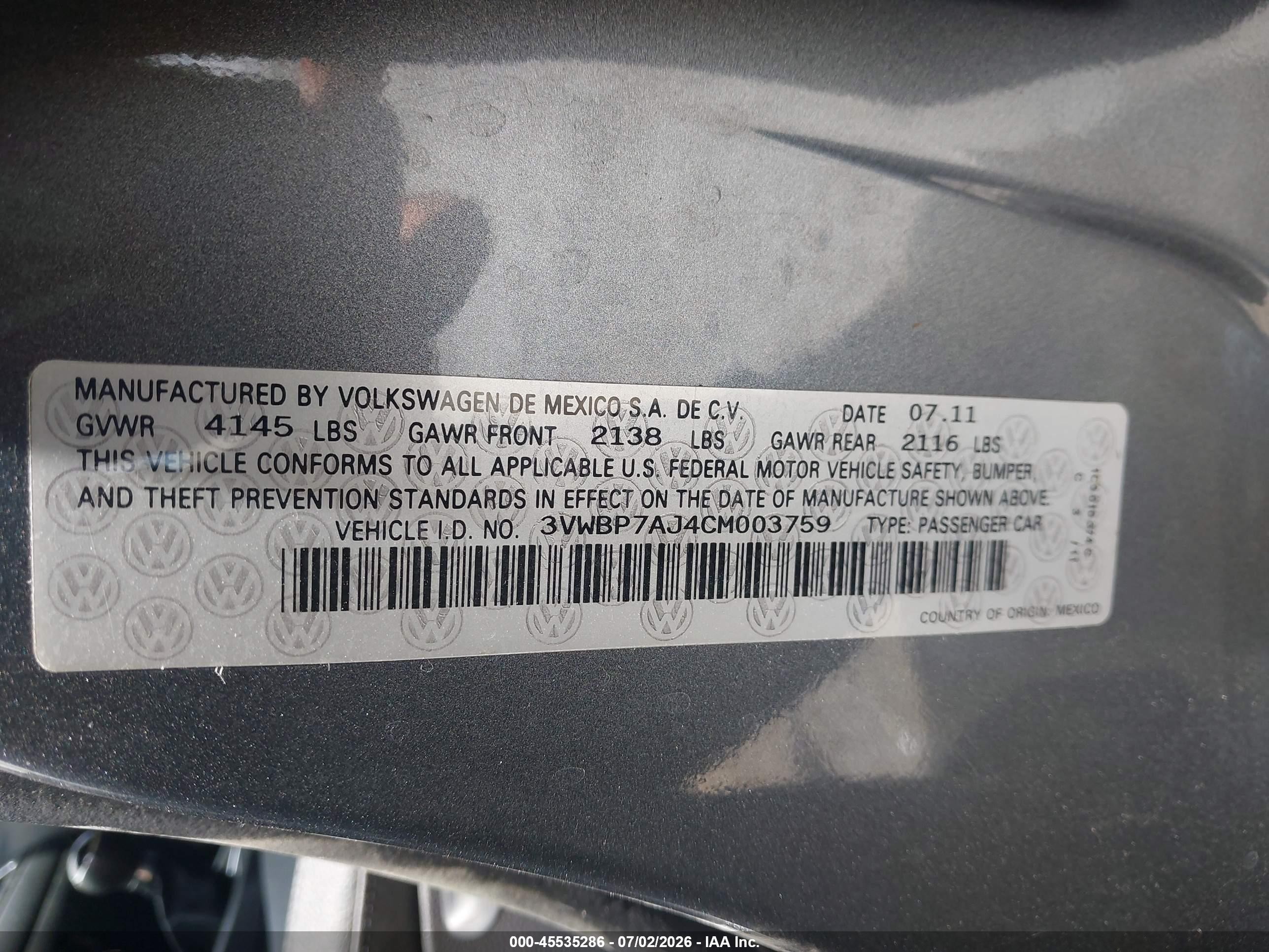 2012 Volkswagen Jetta 2.5l Se Gray vin: 3VWBP7AJ4CM003759
