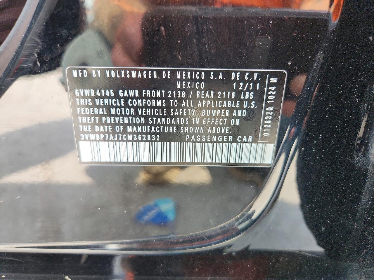 2012 Volkswagen Jetta Se Black vin: 3VWBP7AJ7CM362832