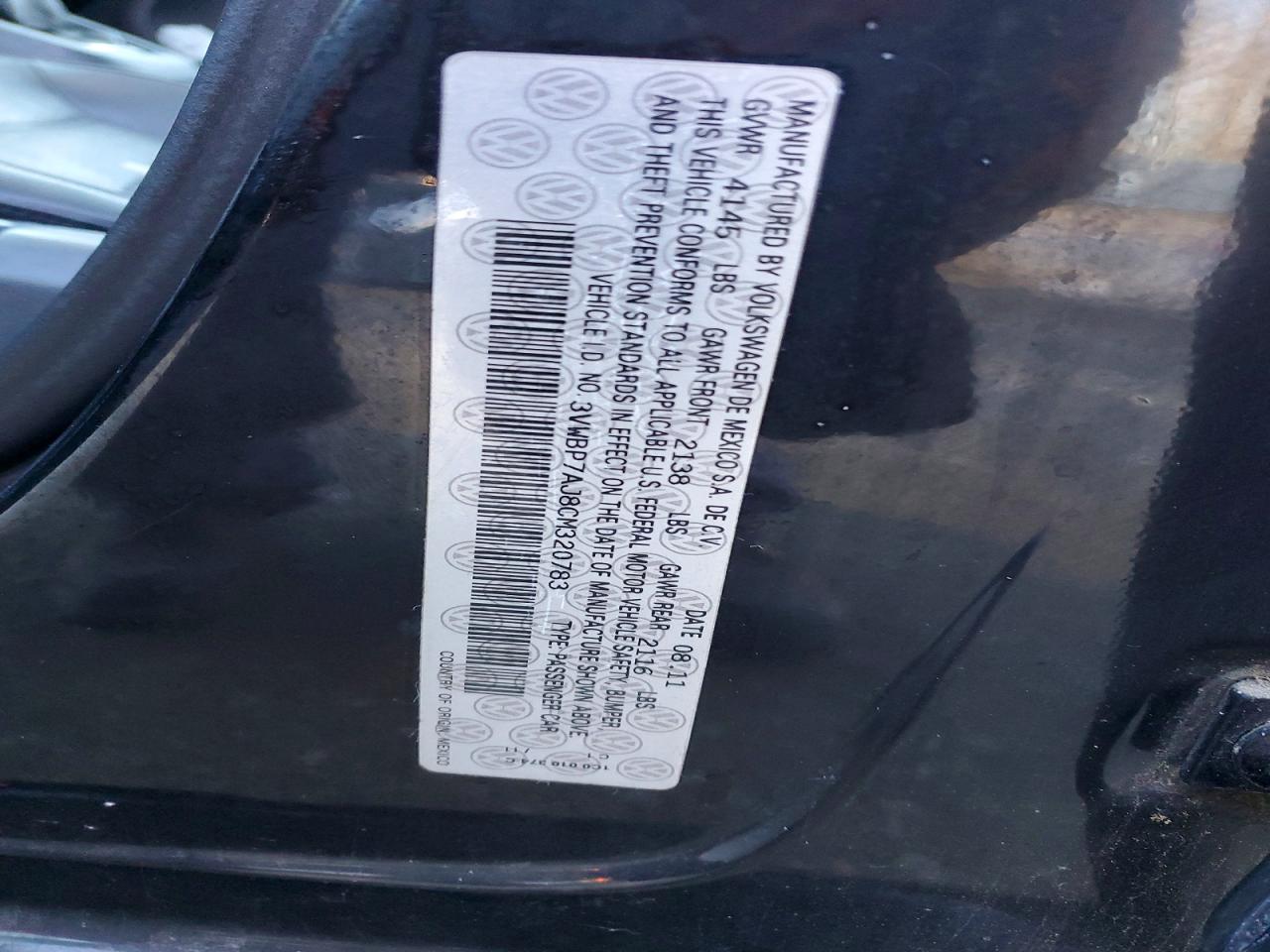 2012 Volkswagen Jetta Se Black vin: 3VWBP7AJ8CM320783