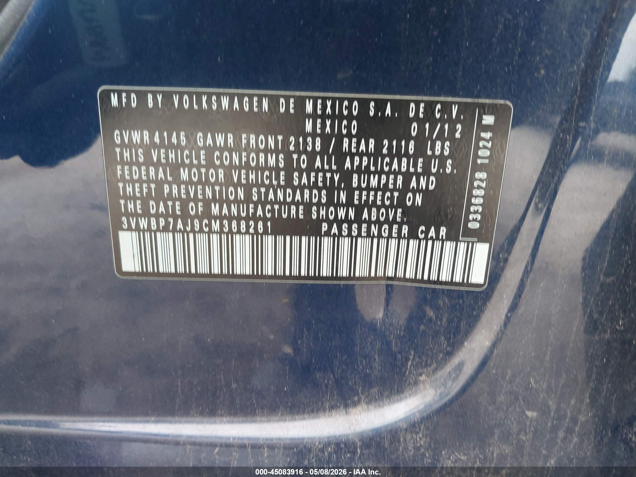 2012 Volkswagen Jetta 2.5l Se Blue vin: 3VWBP7AJ9CM368261