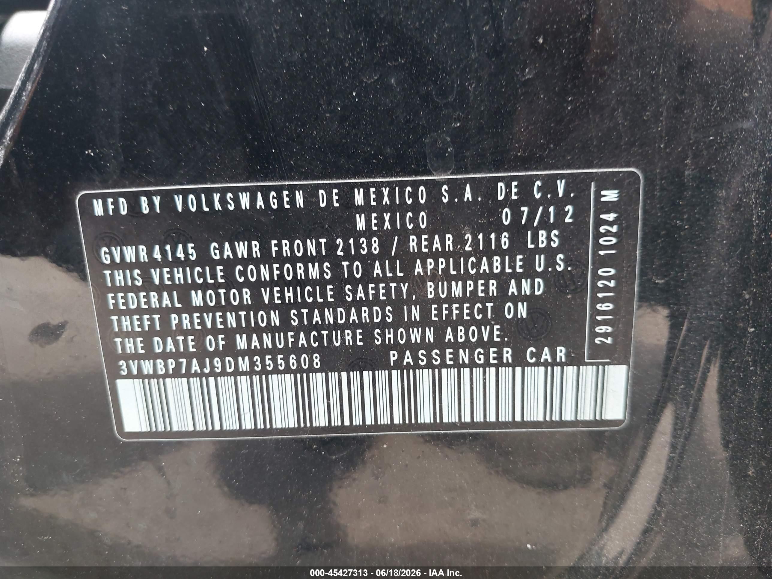 2013 Volkswagen Jetta 2.5l Se Black vin: 3VWBP7AJ9DM355608