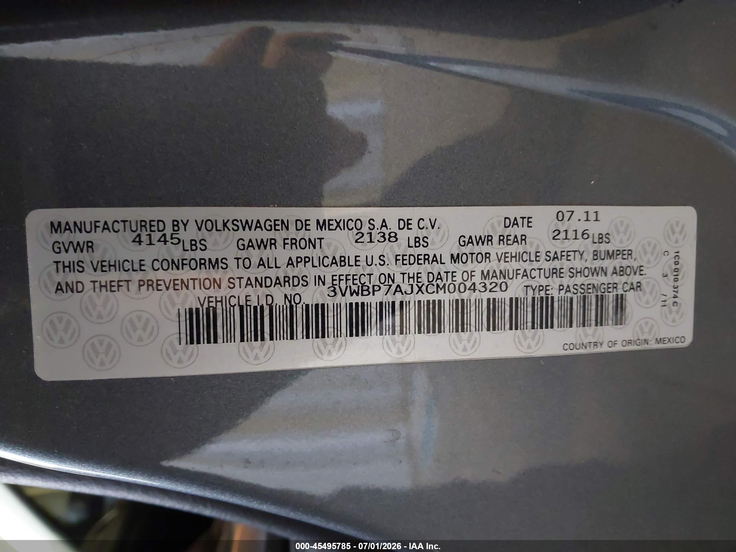 2012 Volkswagen Jetta 2.5l Se Gray vin: 3VWBP7AJXCM004320